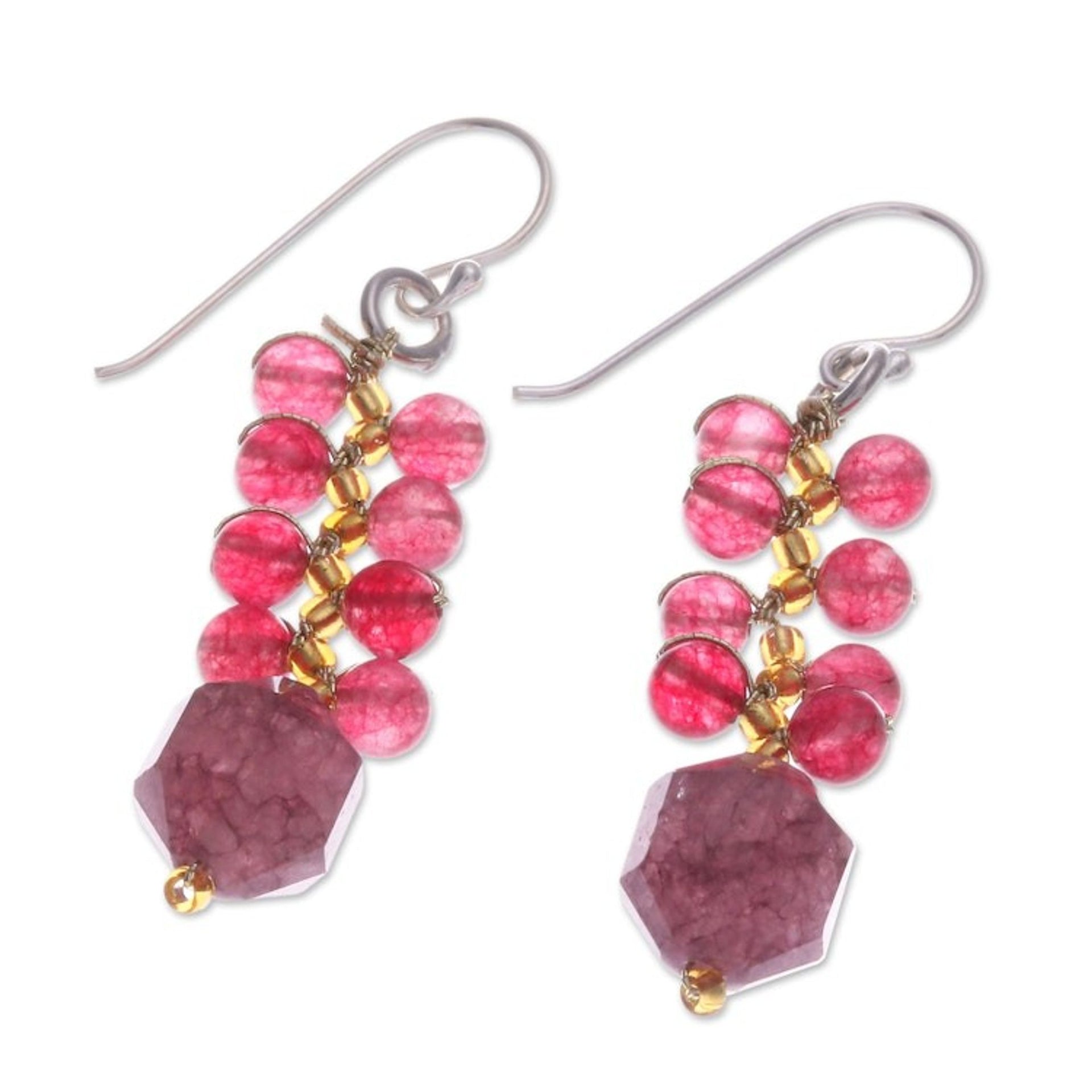 Handcrafted Cranberry-Inspired Glass Beaded Dangle Earrings 'Cranberries'