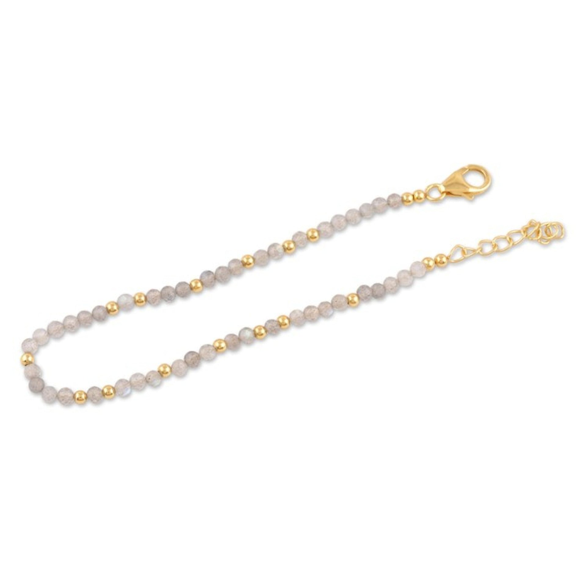 18k Gold-plated Labradorite Beaded Bracelet Crafted in India 'Evening Shimmer'