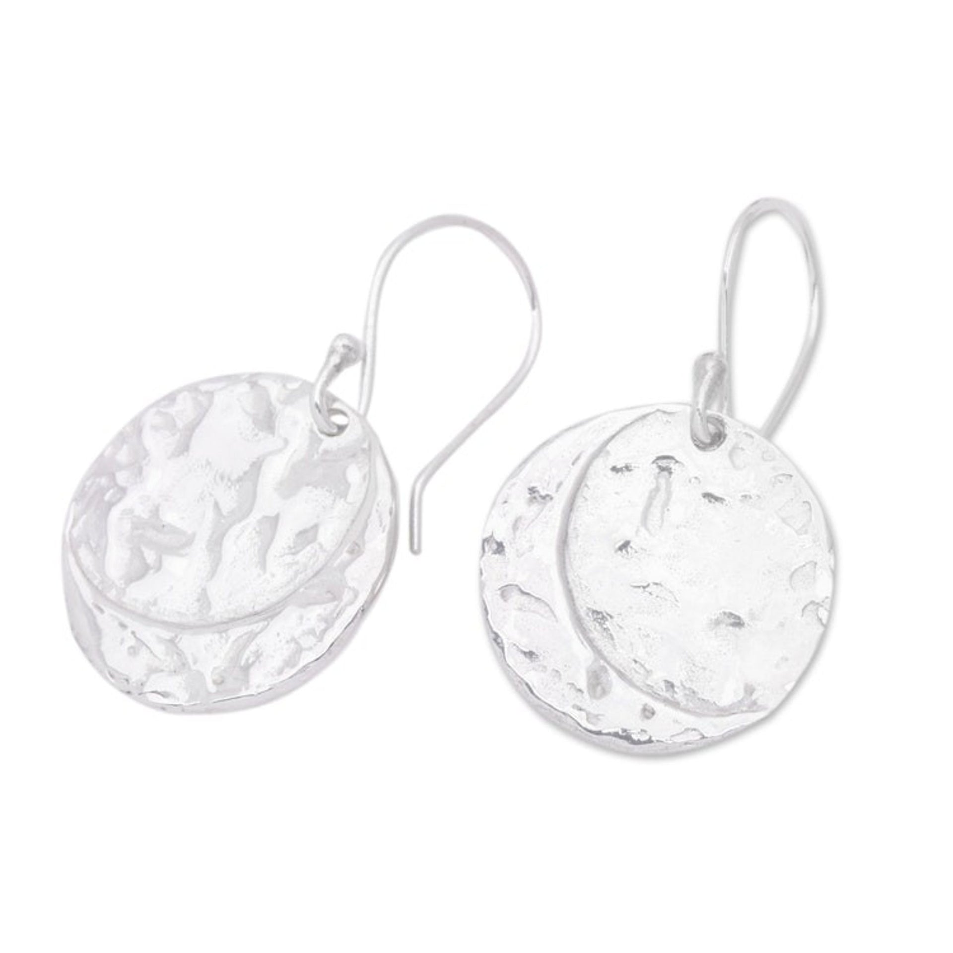 Handmade Circular Sterling Silver Dangle Earrings from Bali 'Lunar Crescents'