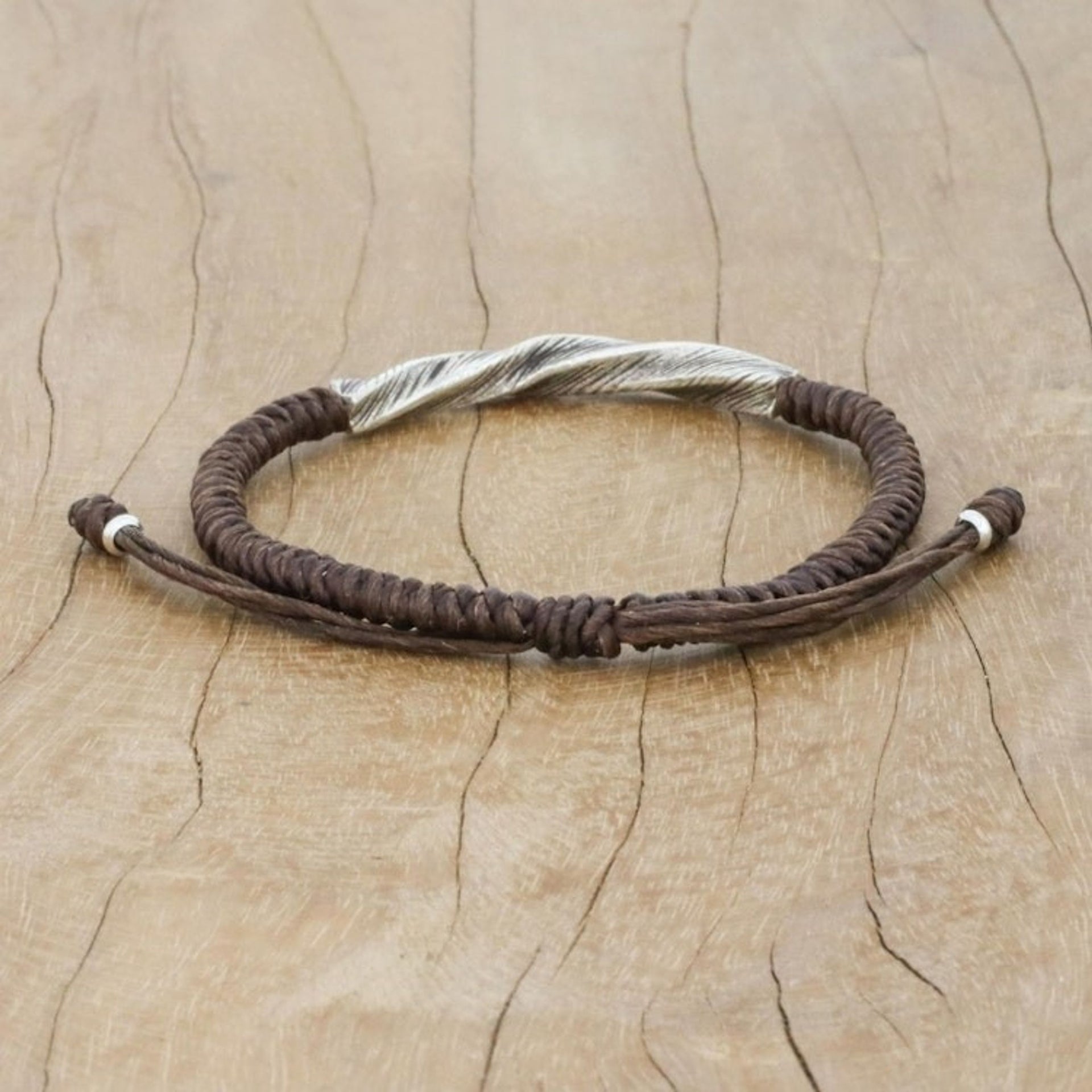 Karen Silver Wristband Bracelet in Brown from Thailand 'Karen Twist in Brown'
