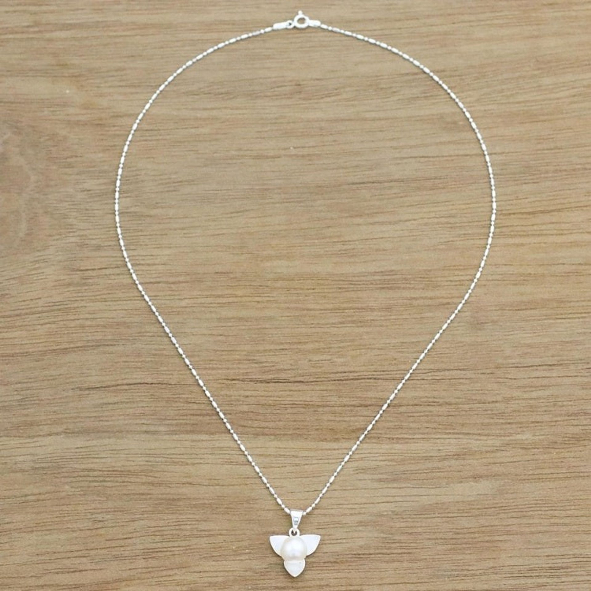 Cultured Pearl Floral Pendant Necklace from Thailand 'Welcoming Flower'