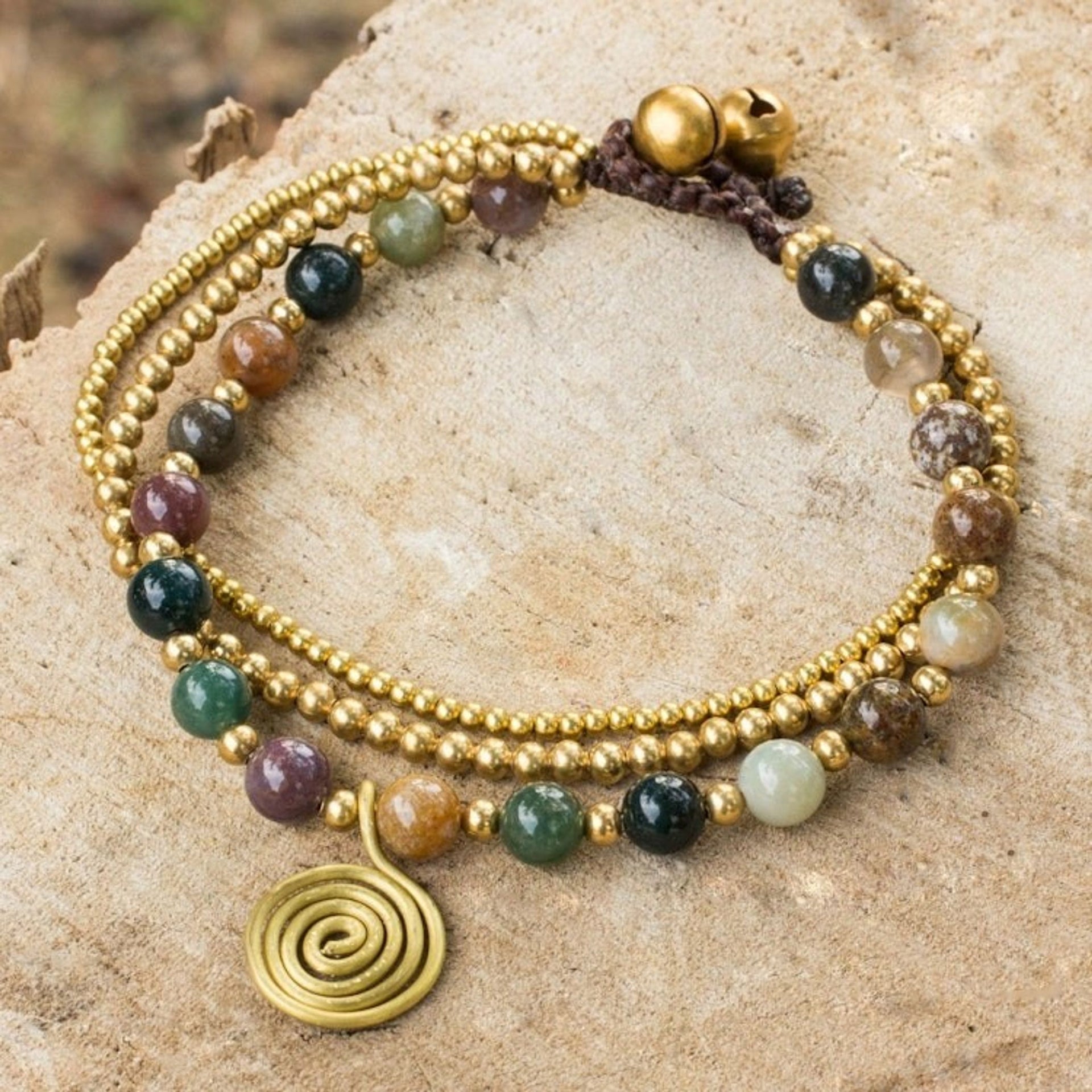 Thai Beaded Jasper and Brass Bracelet 'Harmonious Blend'