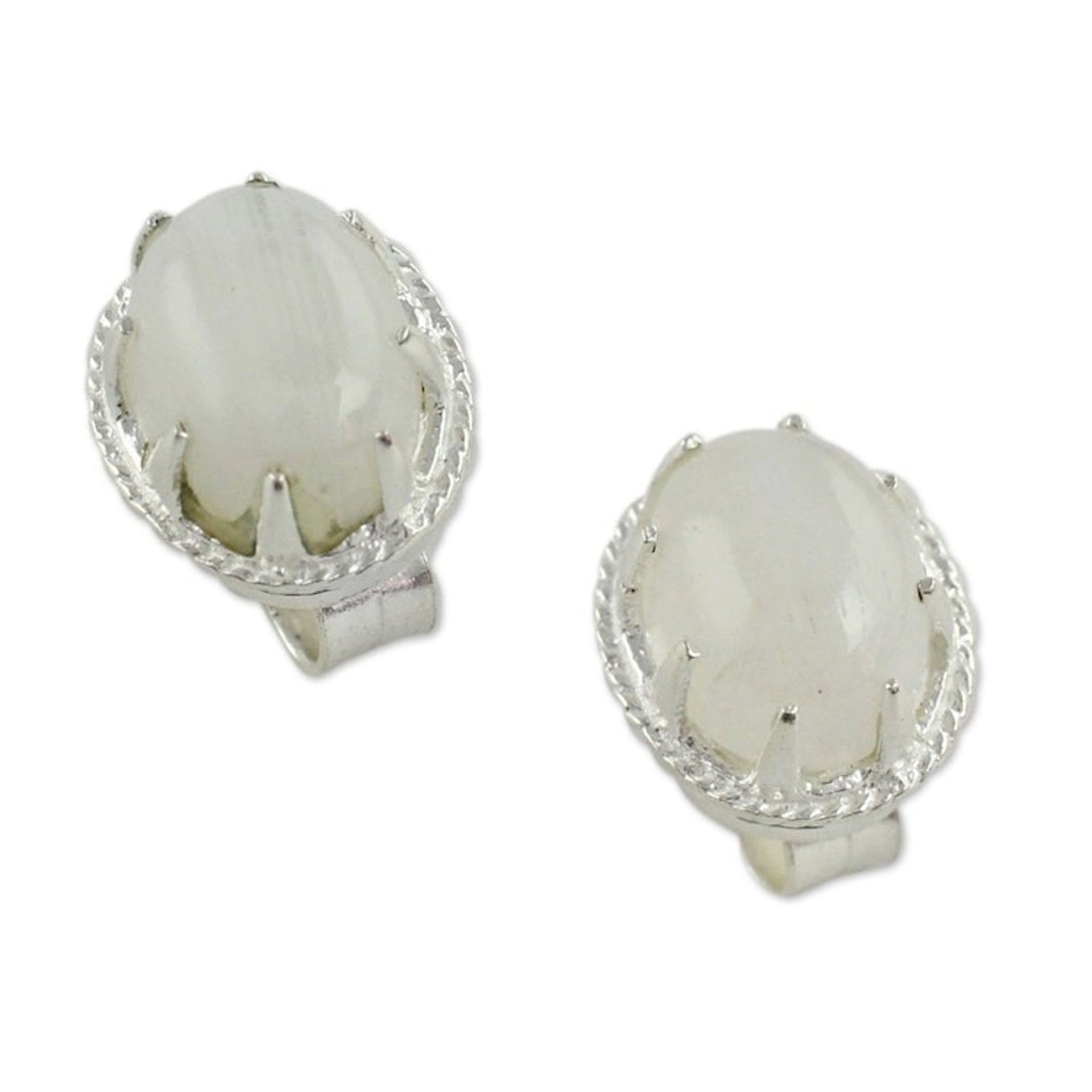 Rainbow Moonstone Stud Earrings 'Morning Frost'