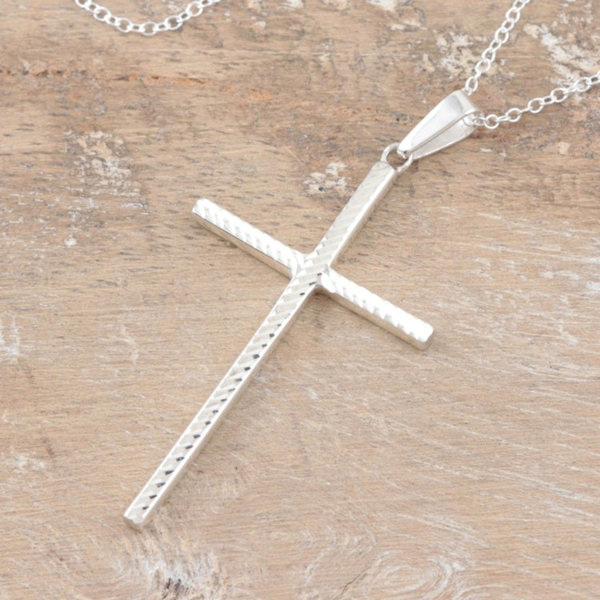 Sterling Silver Cross Pendant Necklace Crafted in India 'Luminous Hope'