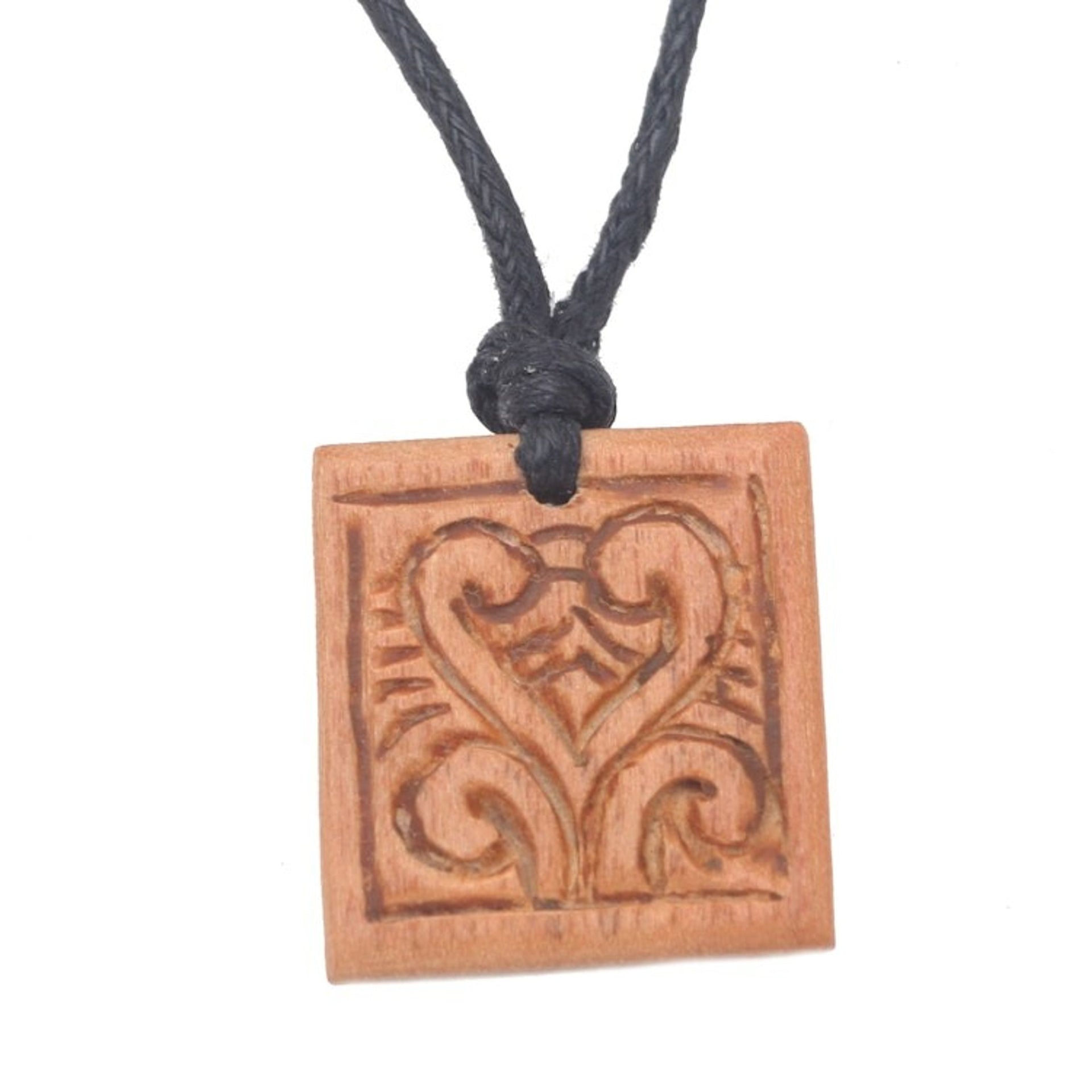Men's Sawo Wood Pendant Necklace with Cotton Cord 'Courage Spirals'