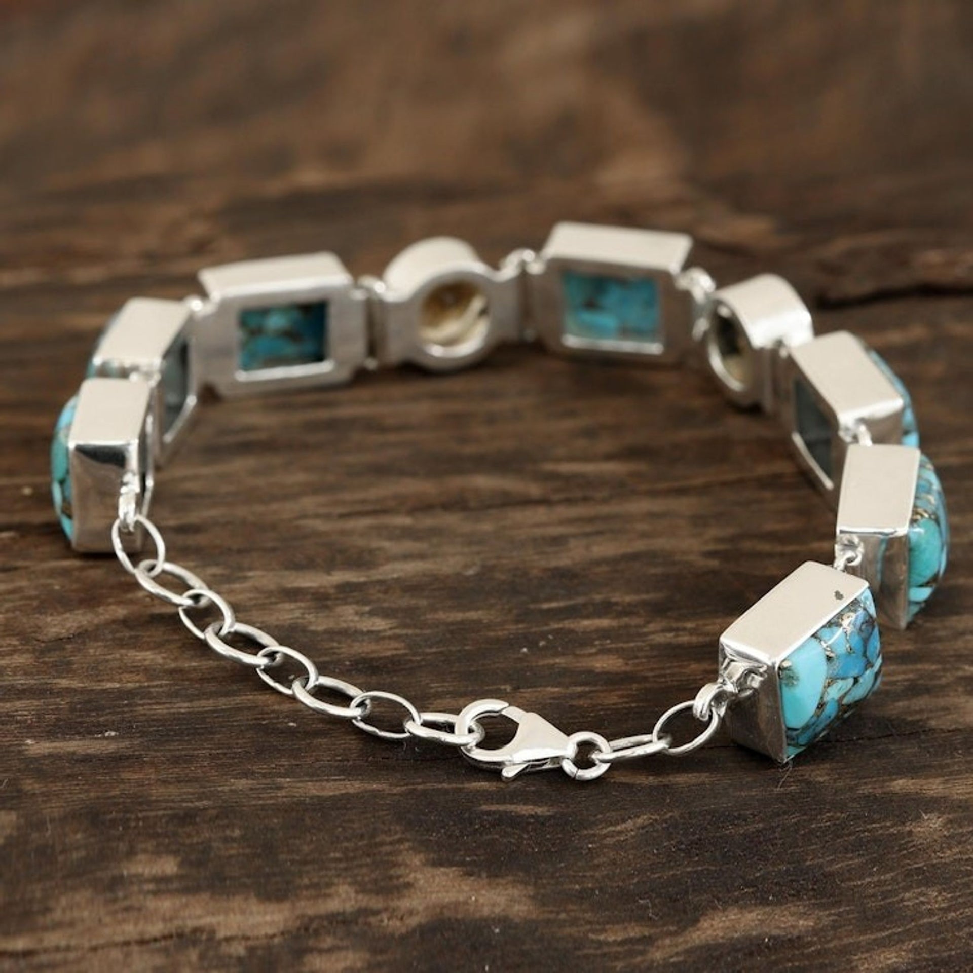 Citrine and Composite Turquoise Link Bracelet from India 'Connected'