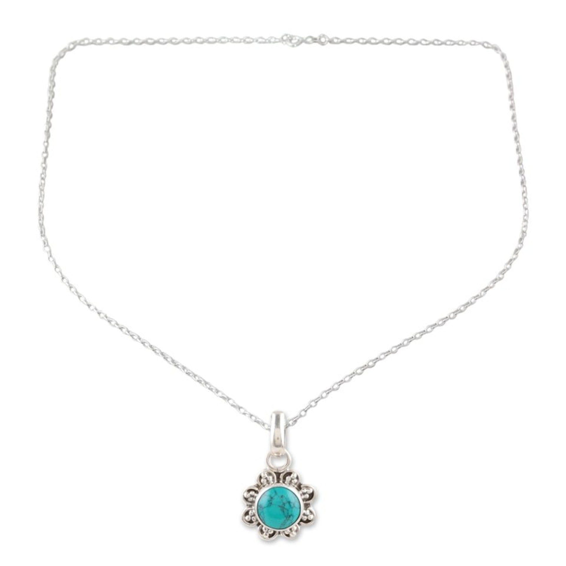 Handcrafted Sterling Silver Necklace from India 'Gracious Flower'