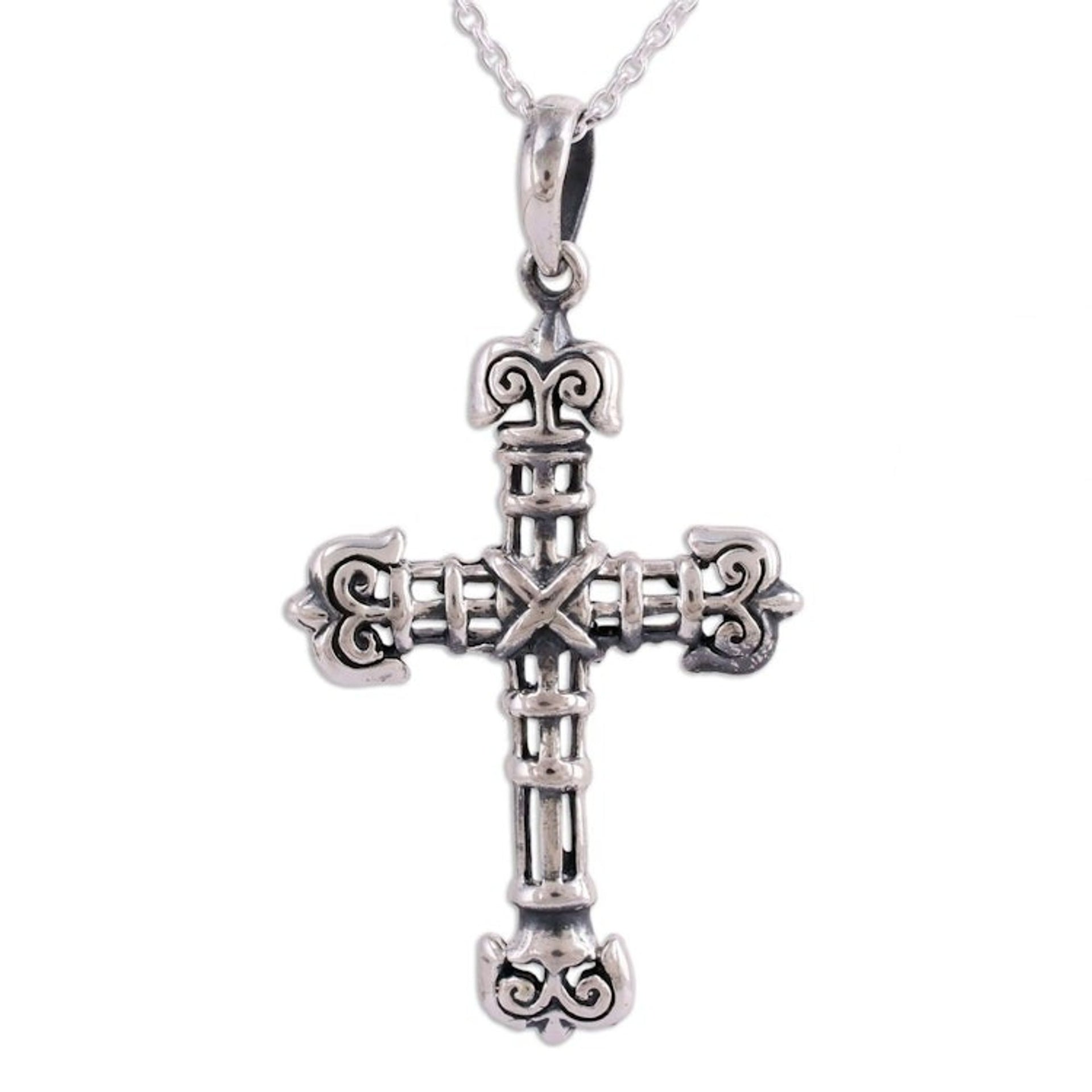 Sterling Silver Cross Pendant Necklace from India 'Bound in Faith'