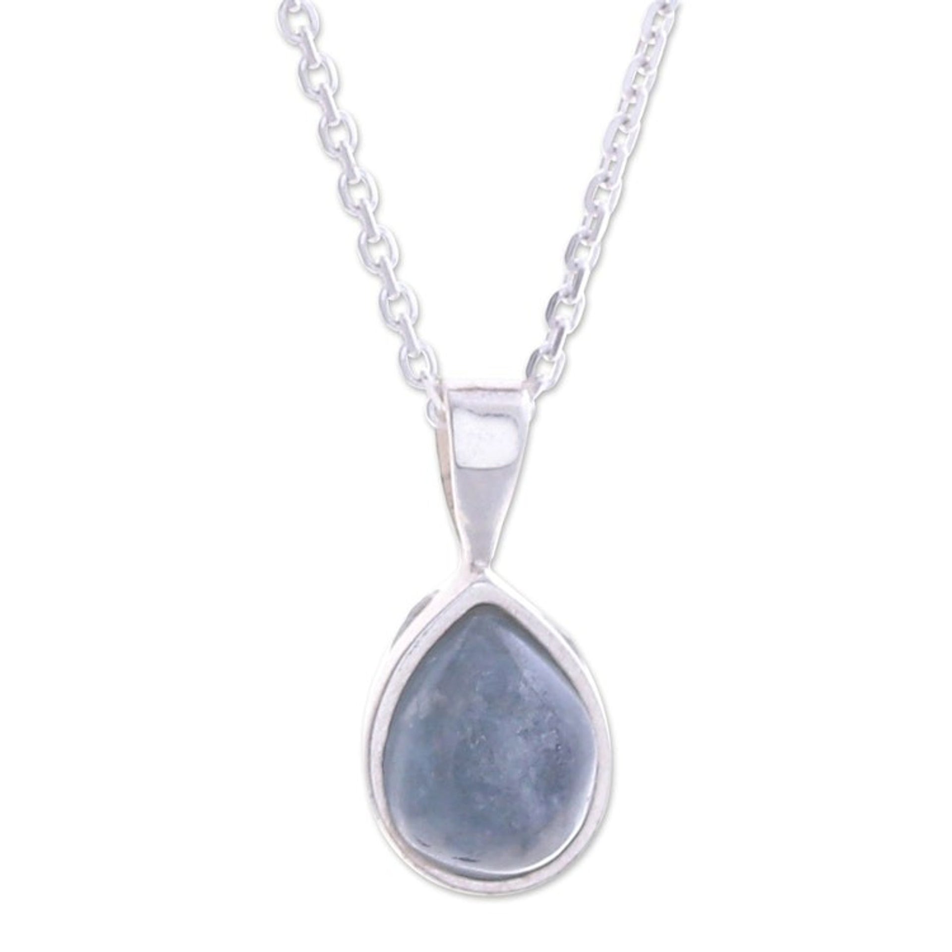 High-Polished Drop-Shaped Aquamarine Pendant Necklace 'Drop for the Serene'