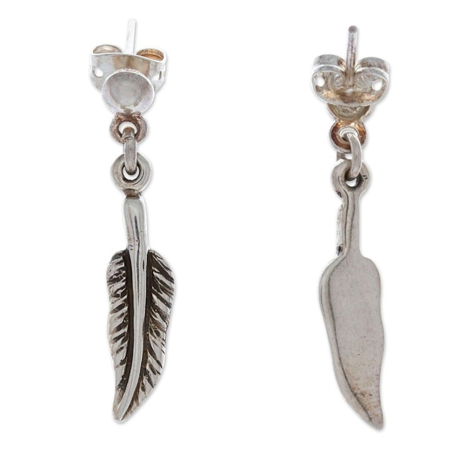 Artisan-Made Feather-Shaped Sterling Silver Dangle Earrings 'Feather Dance'