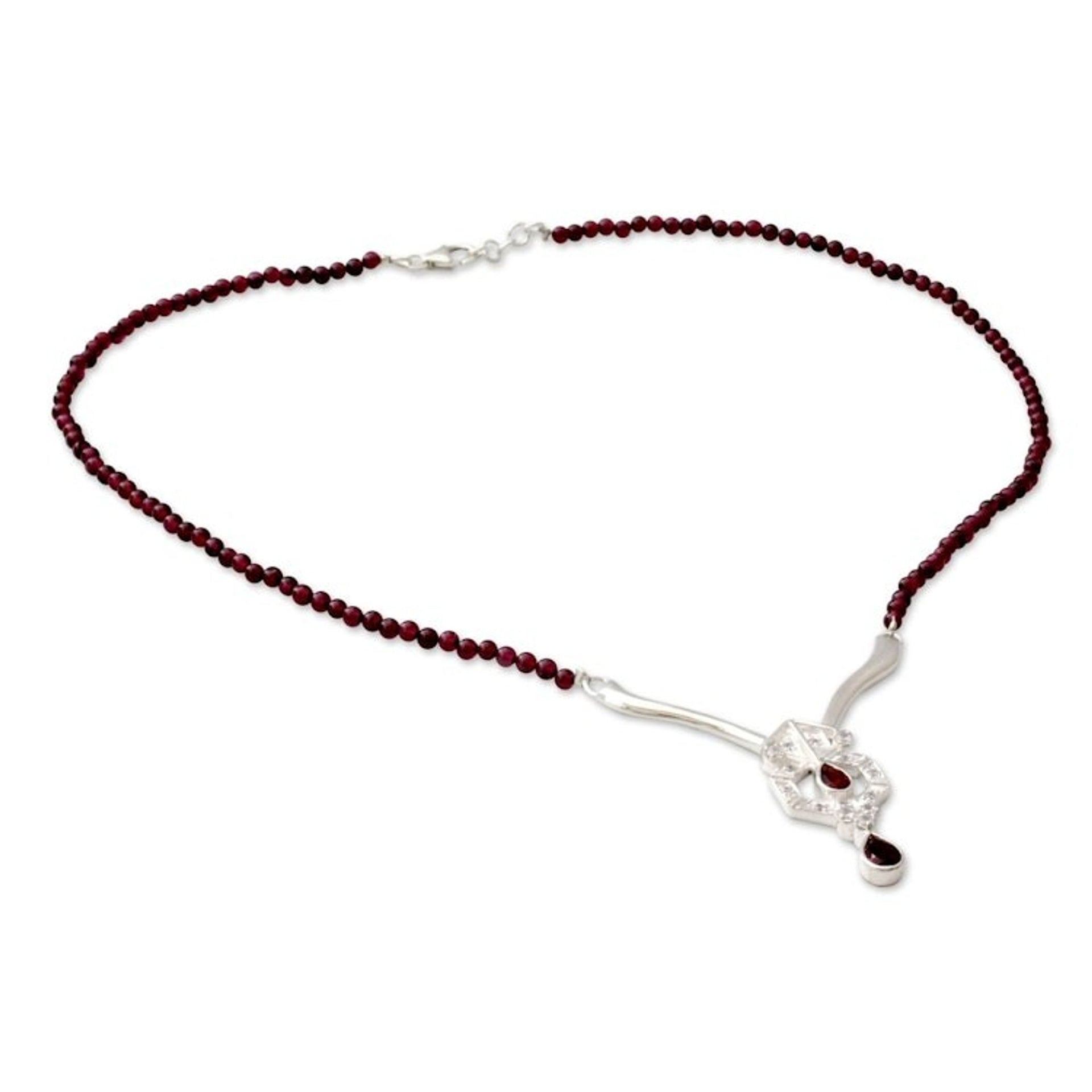 Sterling Silver Beaded Garnet Necklace 'Sophisticate'
