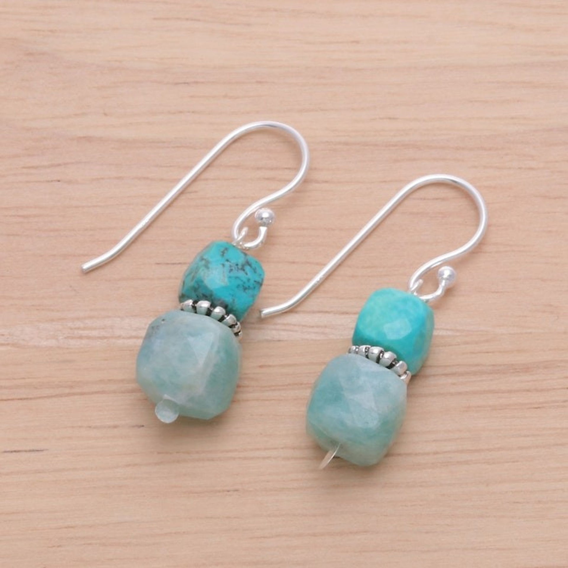 Dangle Earrings with Amazonite and Recon Turquoise Beads 'Heavenly Success'