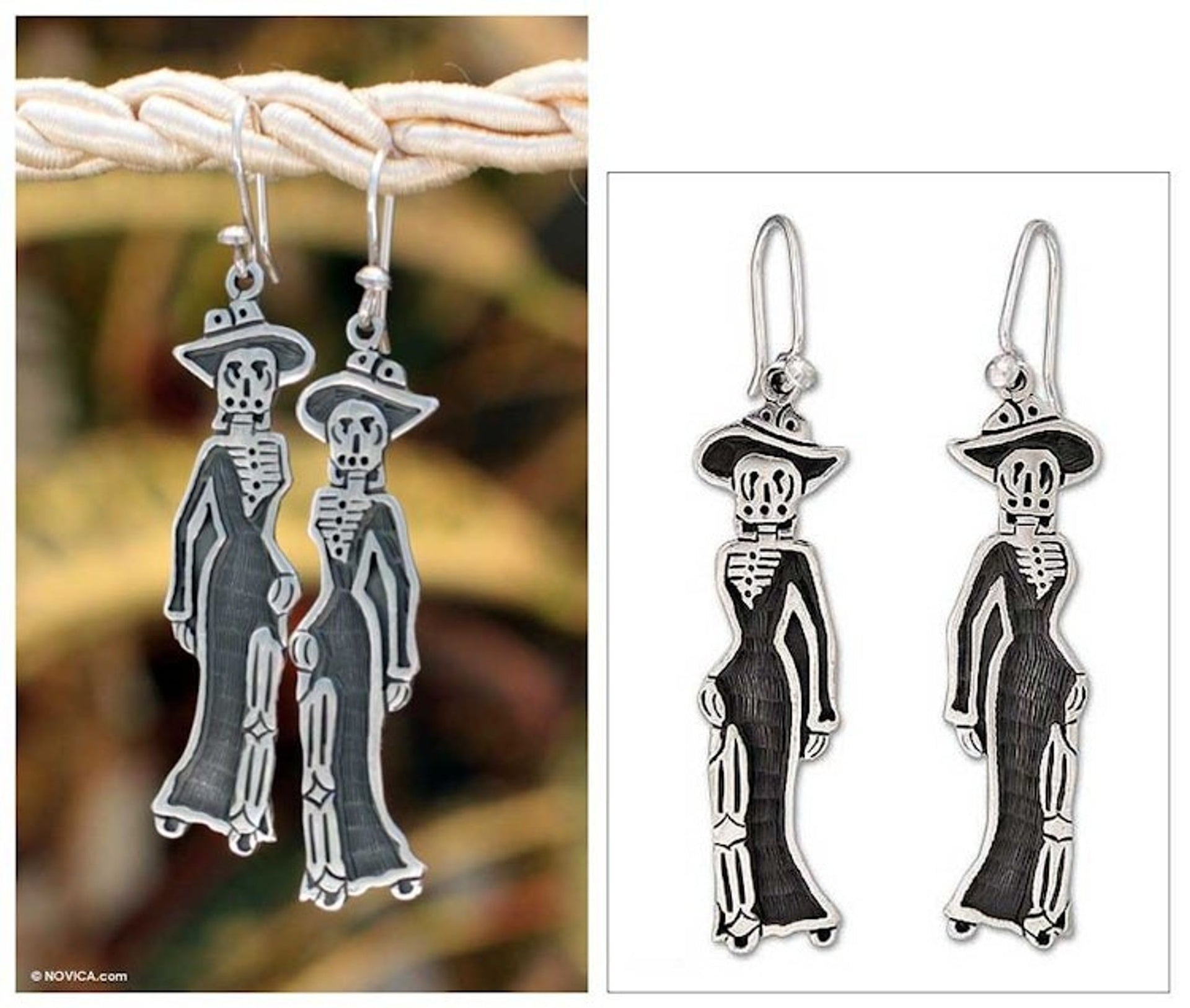 925 Sterling Silver Mexico Day of the Dead Earrings 'Catrina Chic'