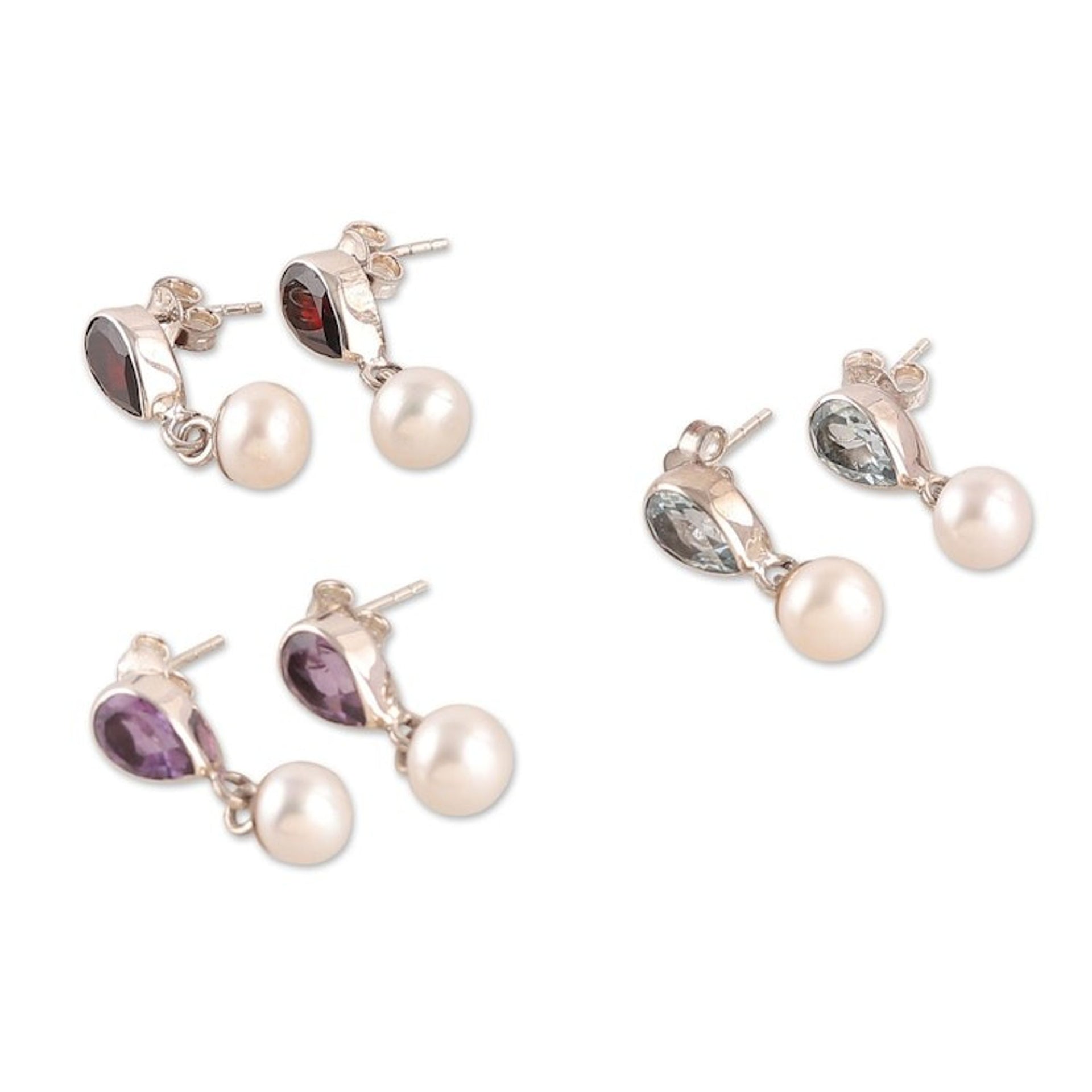 Six-Carat Cultured Pearl and Gemstone Dangle Earrings 'Pearly Spirits'