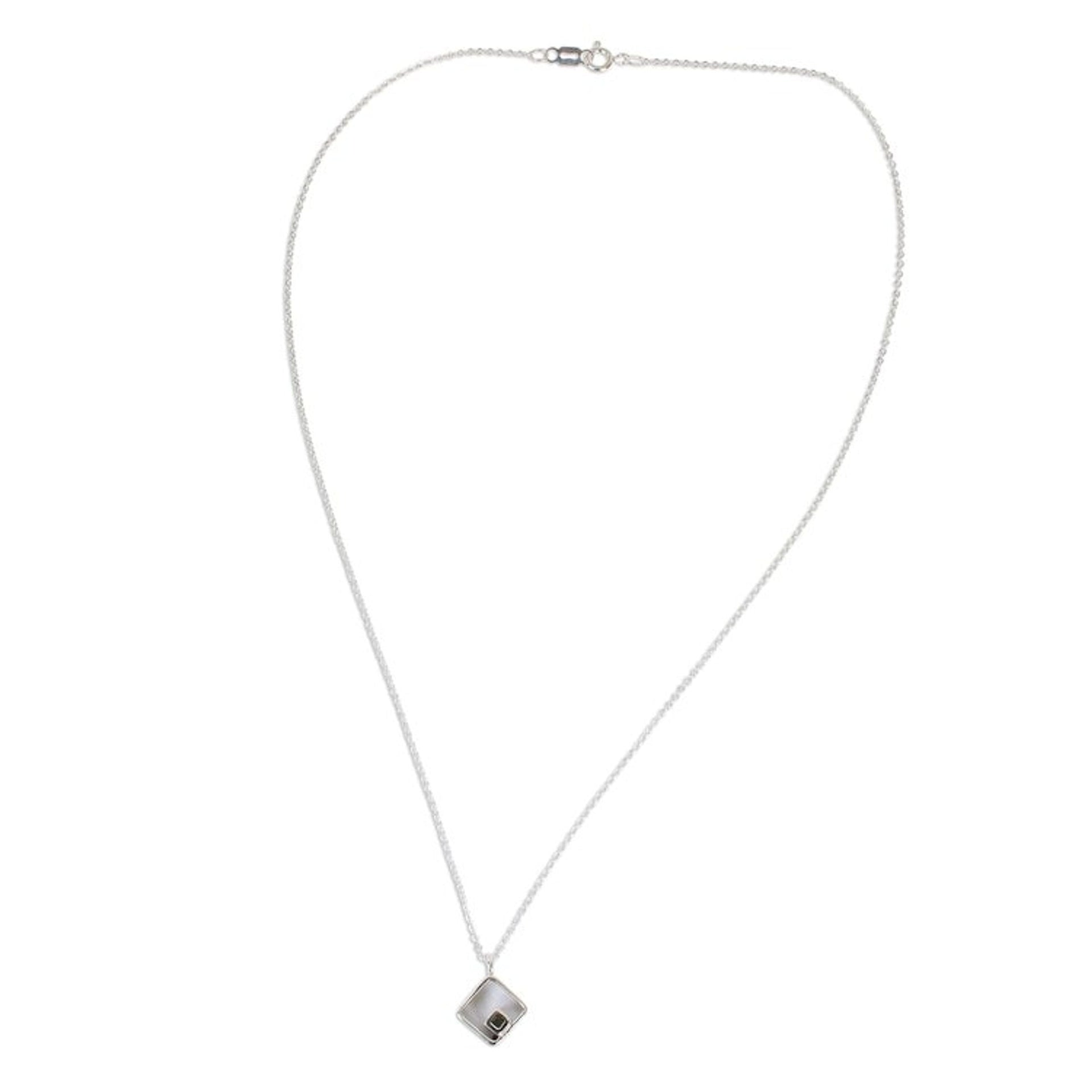Artisan Made Modern Taxco Sterling Silver Pendant Necklace 'Diamond Duo'