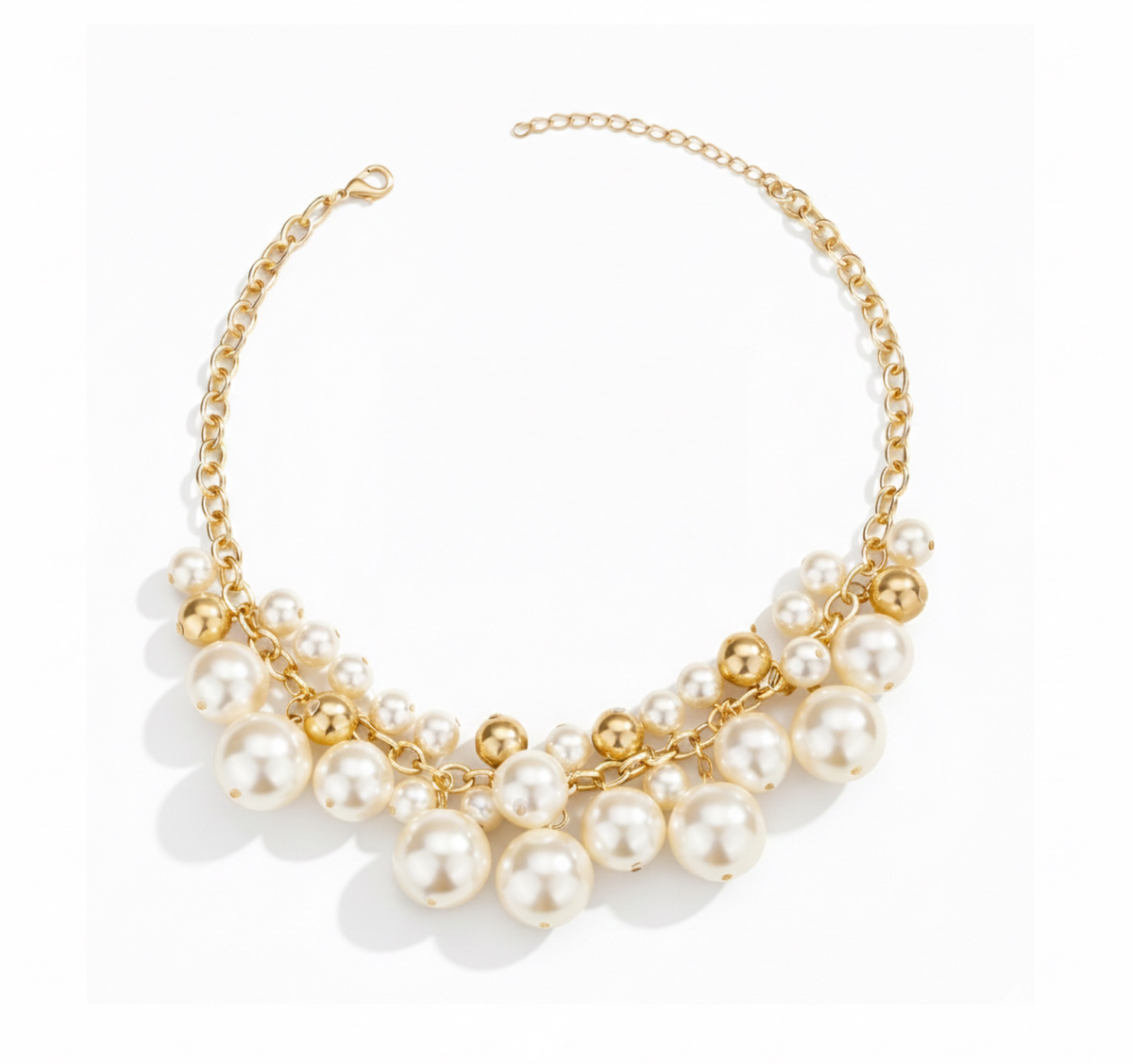 18k Gold-Plated Pearl Cluster Gala Necklace