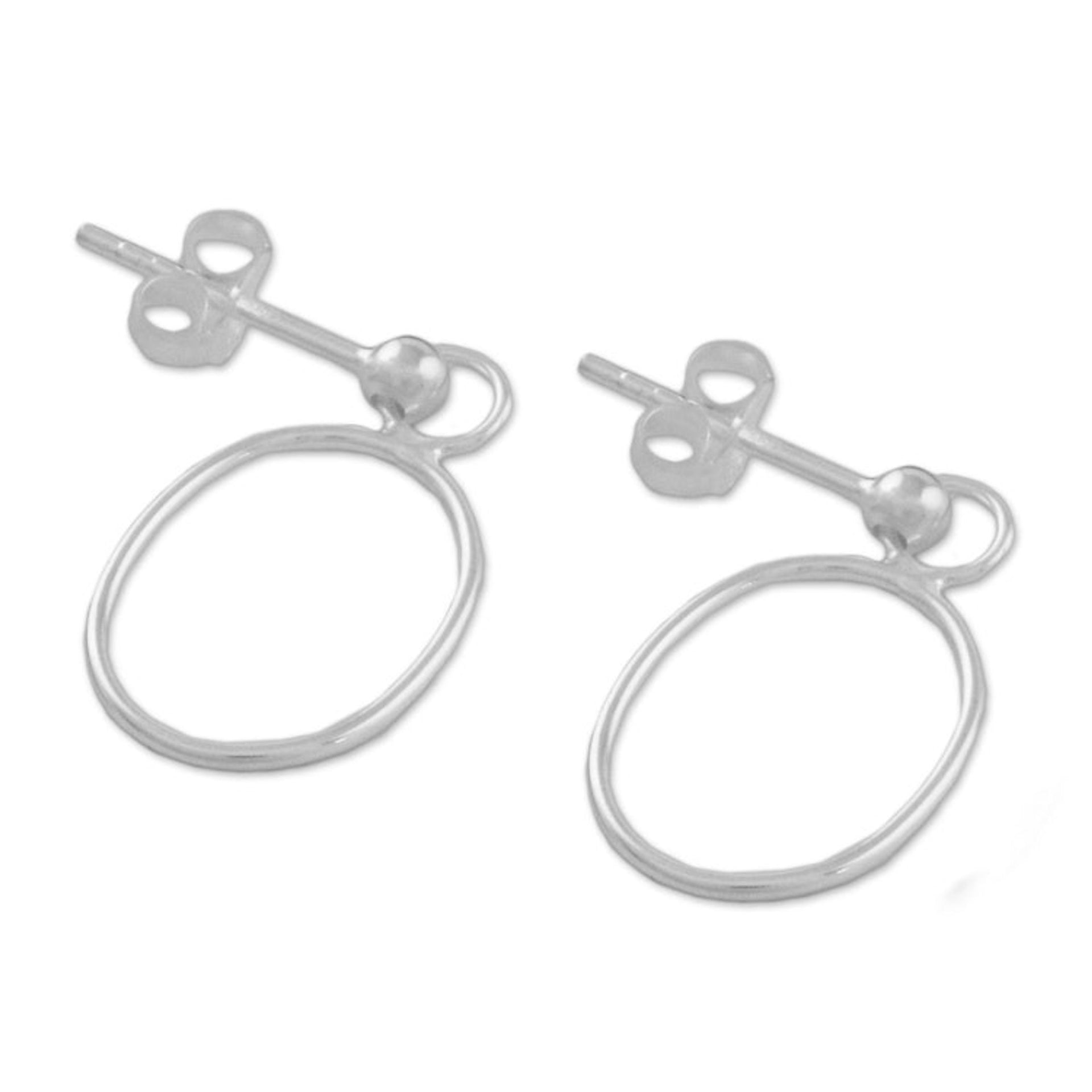 925 Sterling Silver Oval Frame Dangle Earrings with Posts 'Elegant Oval'