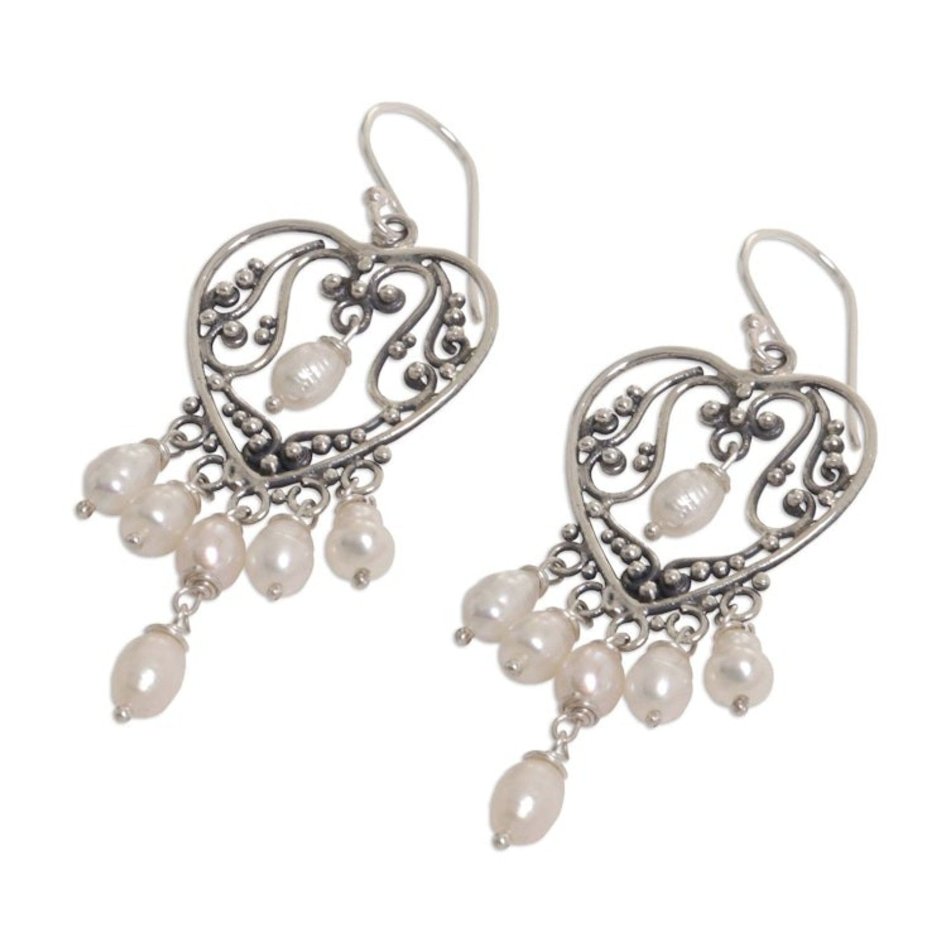 Sterling Silver Pearl Chandelier Earrings 'Heart Symphony'