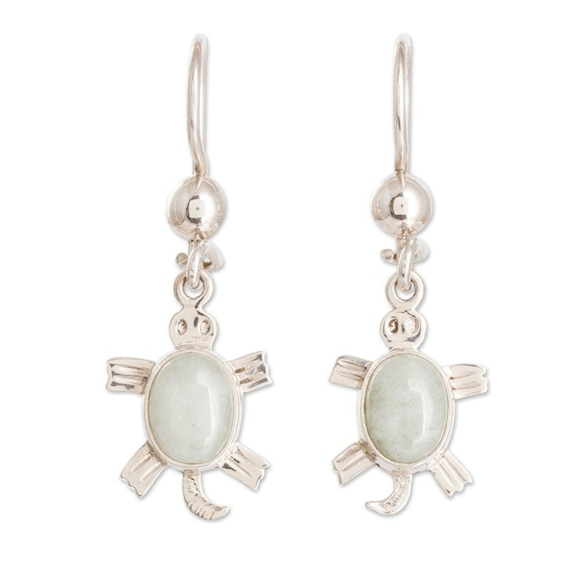 Sterling Silver Apple Green Jade Sea Turtle Dangle Earrings 'Apple Green Sea Turtle'