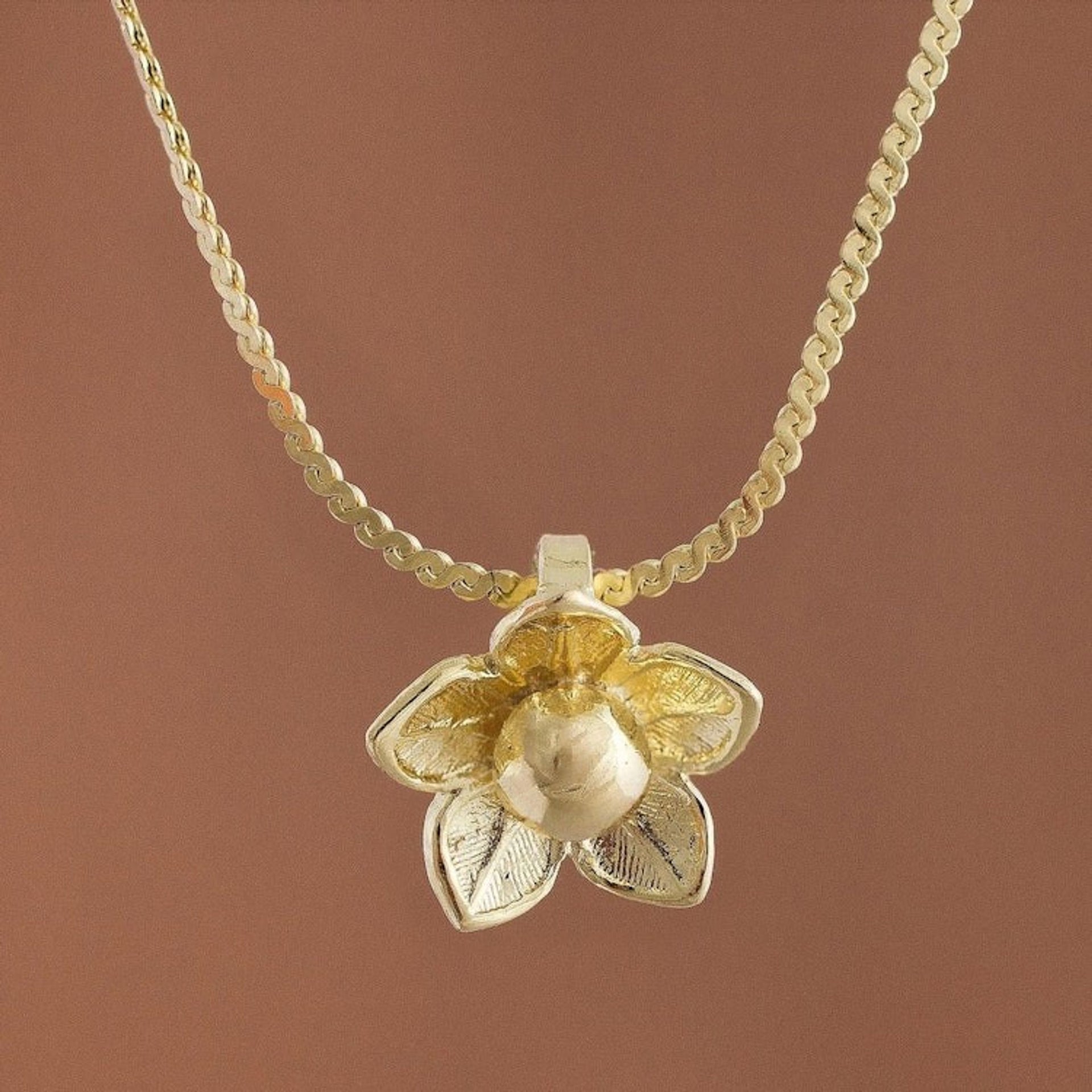 Gold Plated Sterling Silver Flower Necklace from Peru 'Glistening Petals'