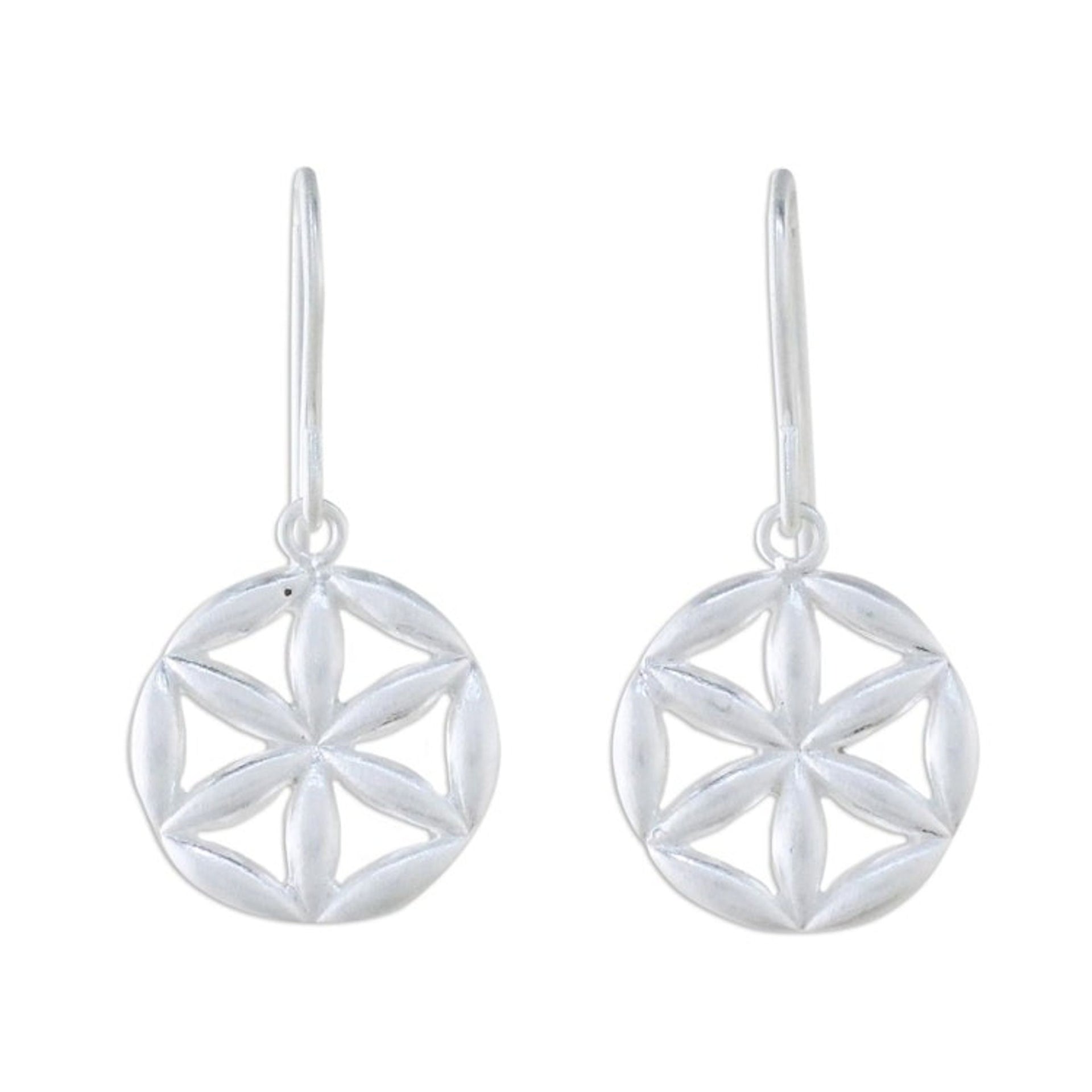 Handmade Thai Sterling Silver Floral Dangle Earrings 'Thai Grace'