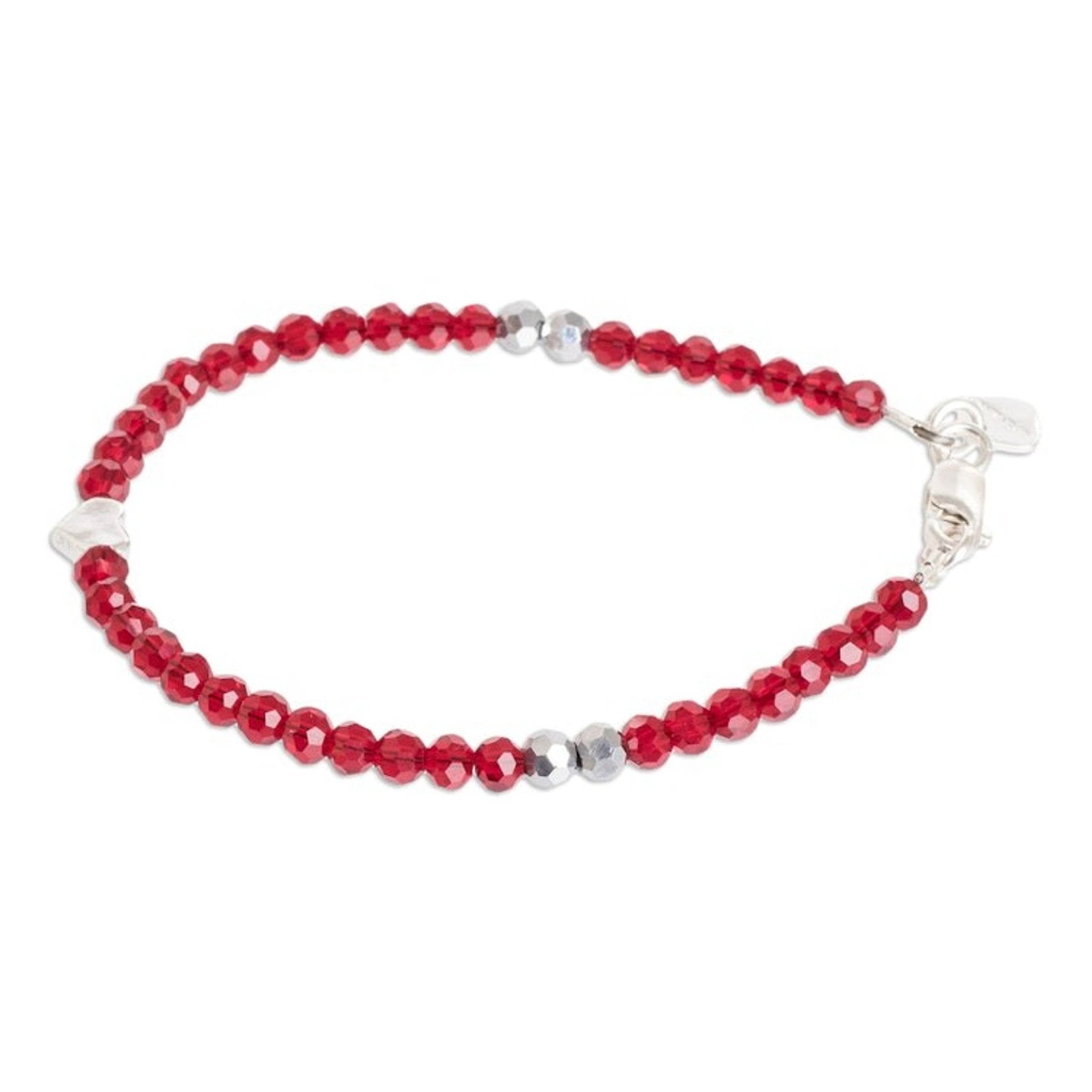 Silver Heart Pendant Bracelet with Red Crystal Beads 'Love Emotions'