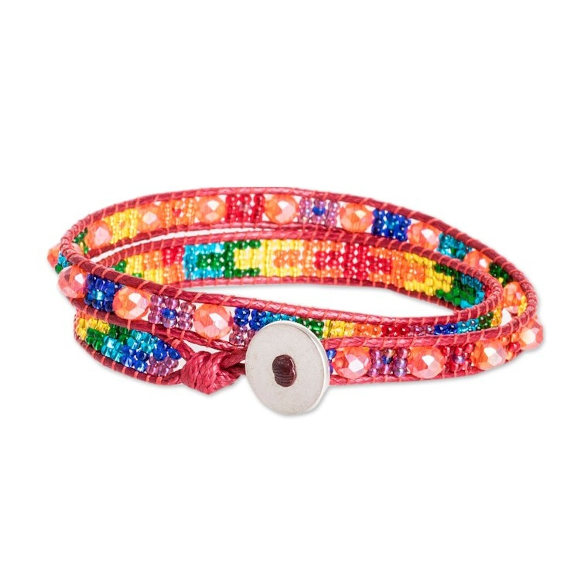 Multicolored Beaded Positive Energy Long Wrap Bracelet 'Perfect Unity'