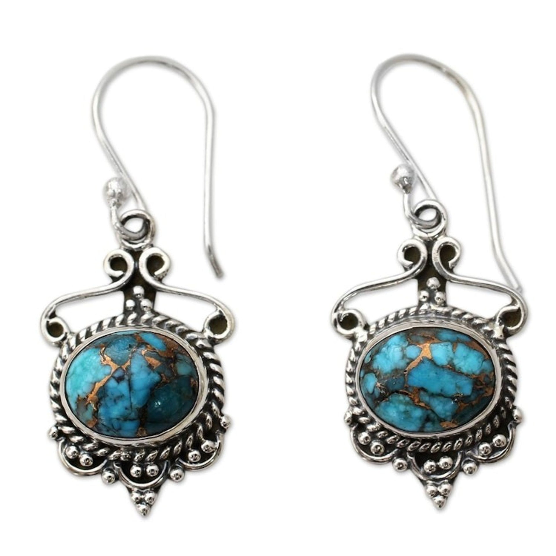 Blue Composite Turquoise and Sterling Silver Dangle Earrings 'Oceans of Love'