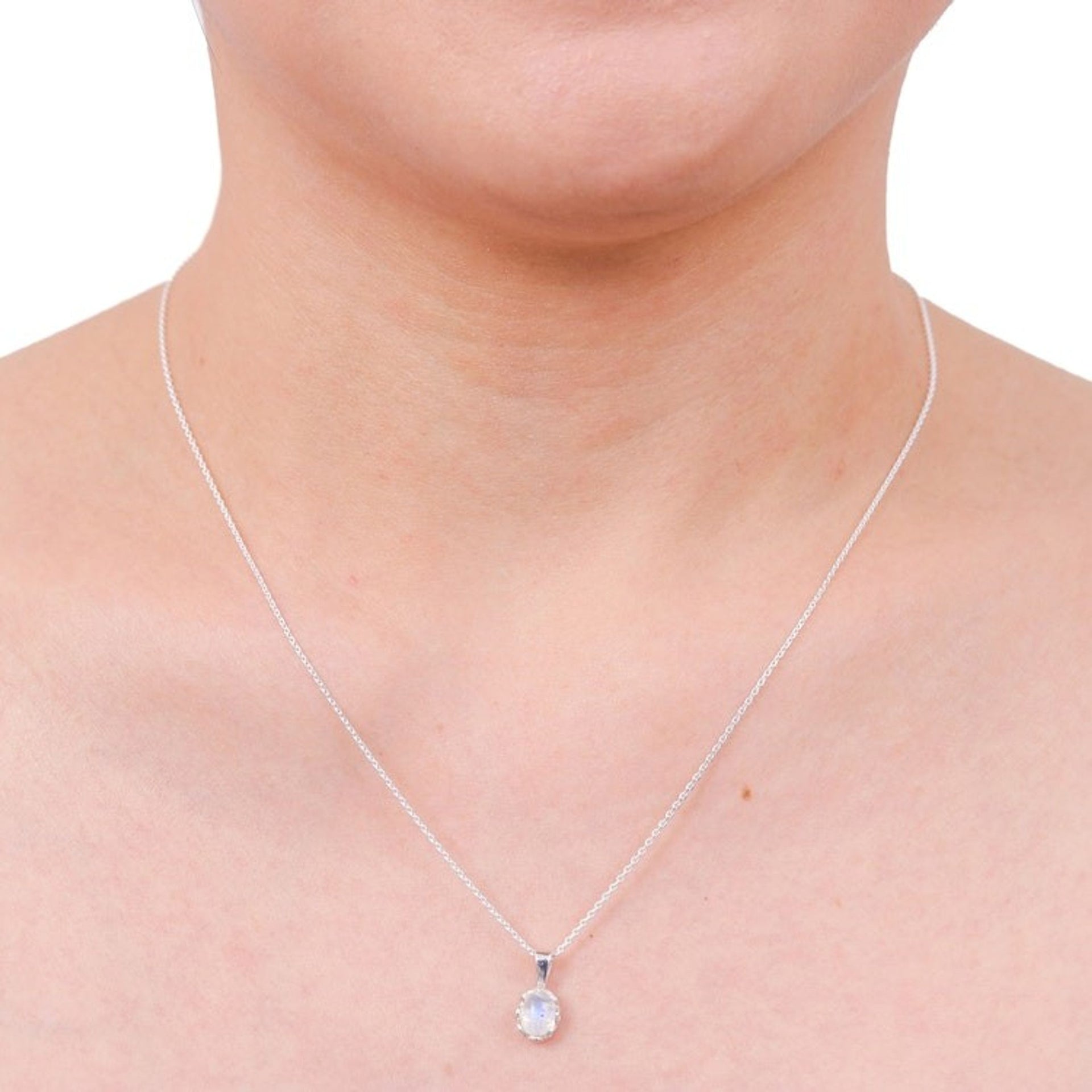 Polished Floral Natural Rainbow Moonstone Pendant Necklace 'Harmonious Light'