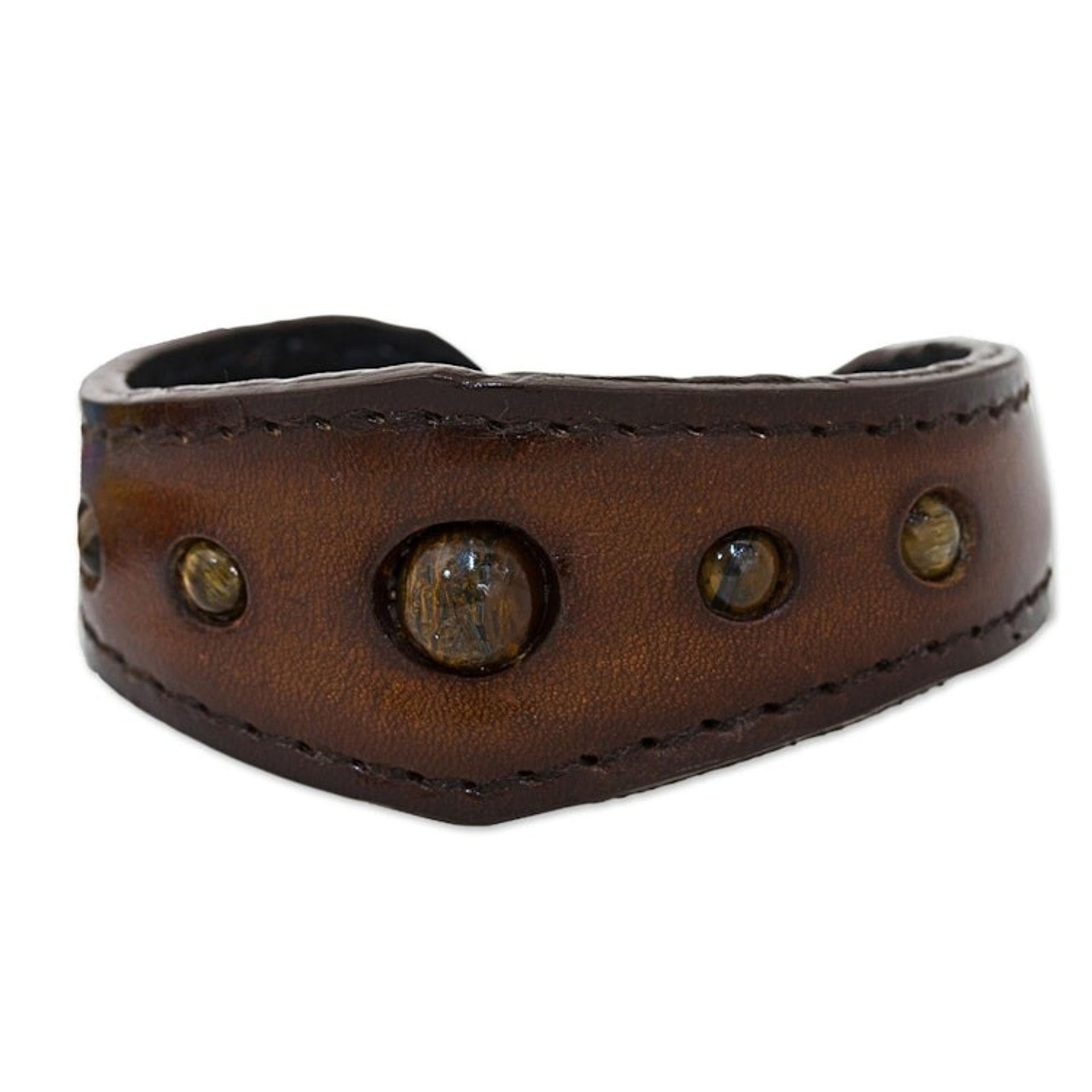 Tigers' Eye Cuff Bracelet in Leather Handmade in Thailand 'The Power'