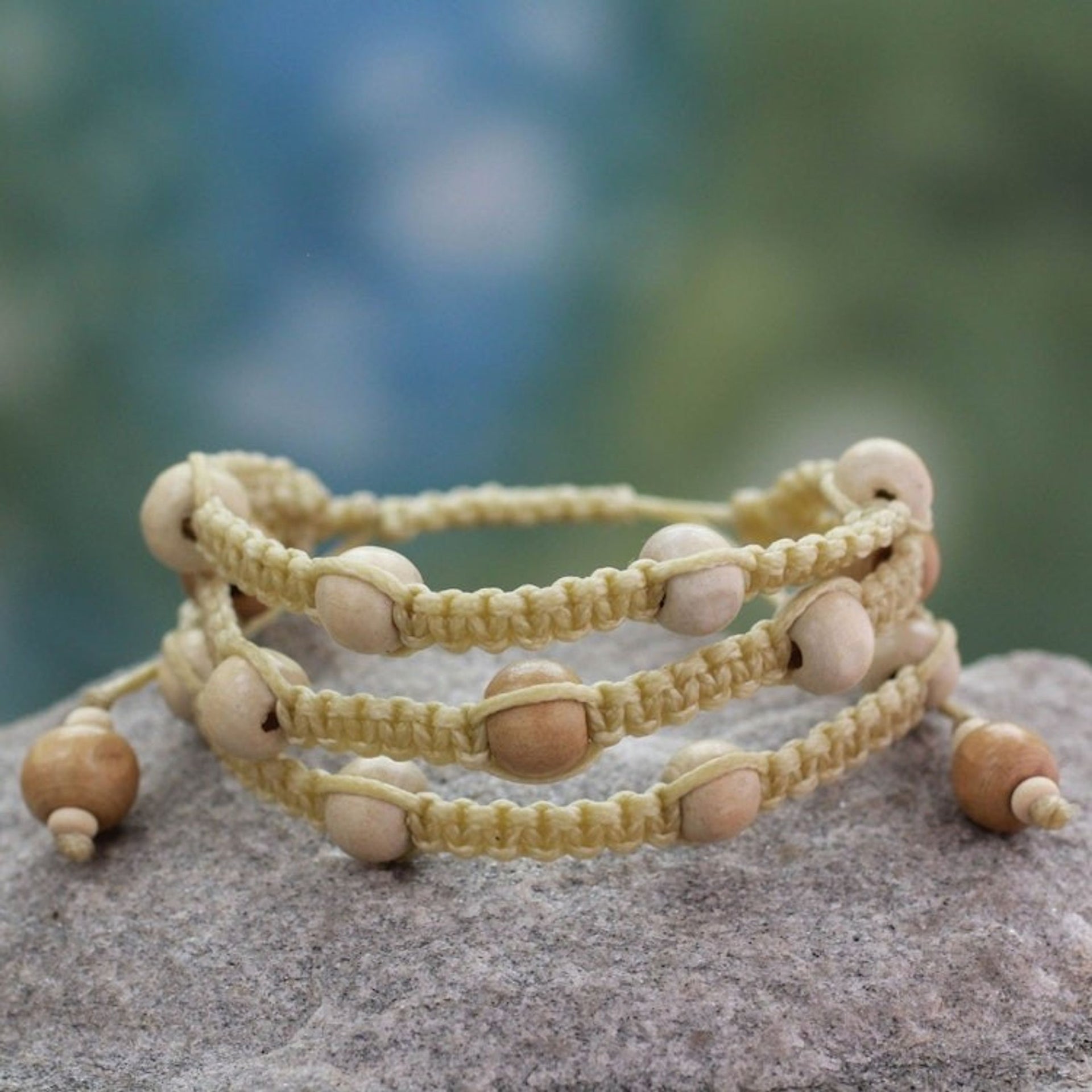 Fair Trade Macrame Wood Bead Shambhala-style Bracelet 'Peaceful Spirit'