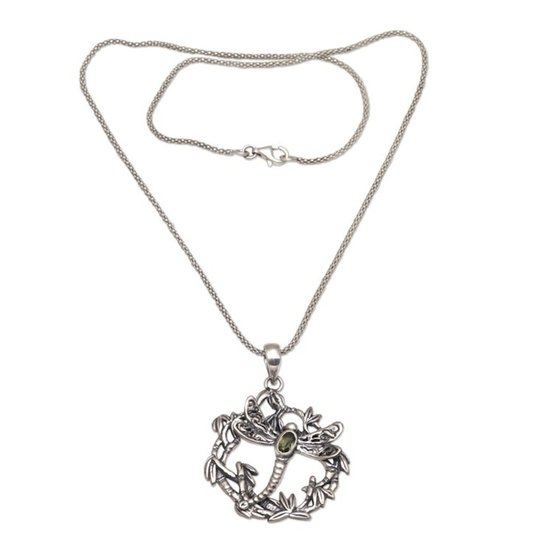 Peridot and 925 Silver Dragonfly Pendant Necklace from Bali 'Dancing Dragonfly'