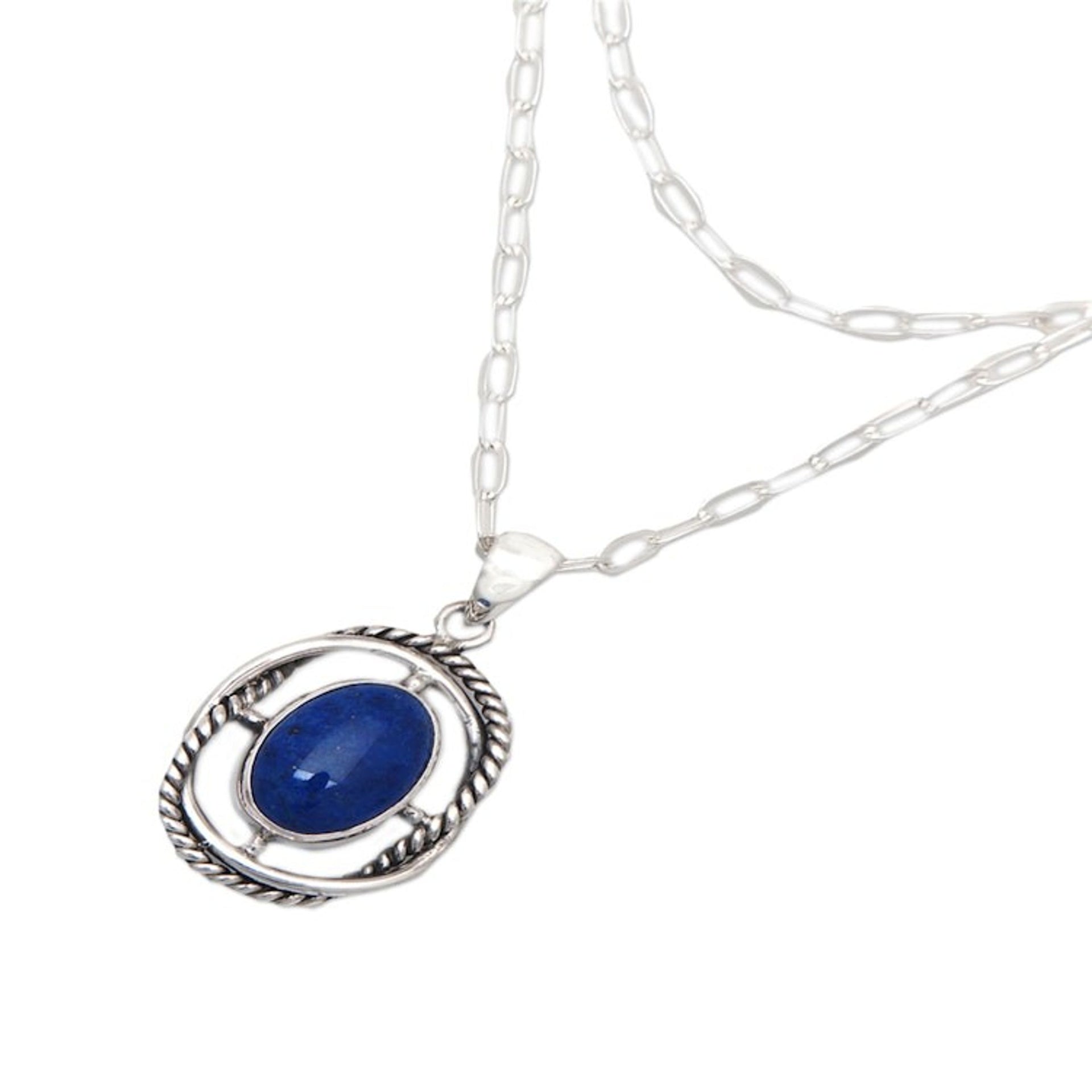 Modern Sterling Silver Lapis Lazuli Pendant Necklace 'Midnight Cross'