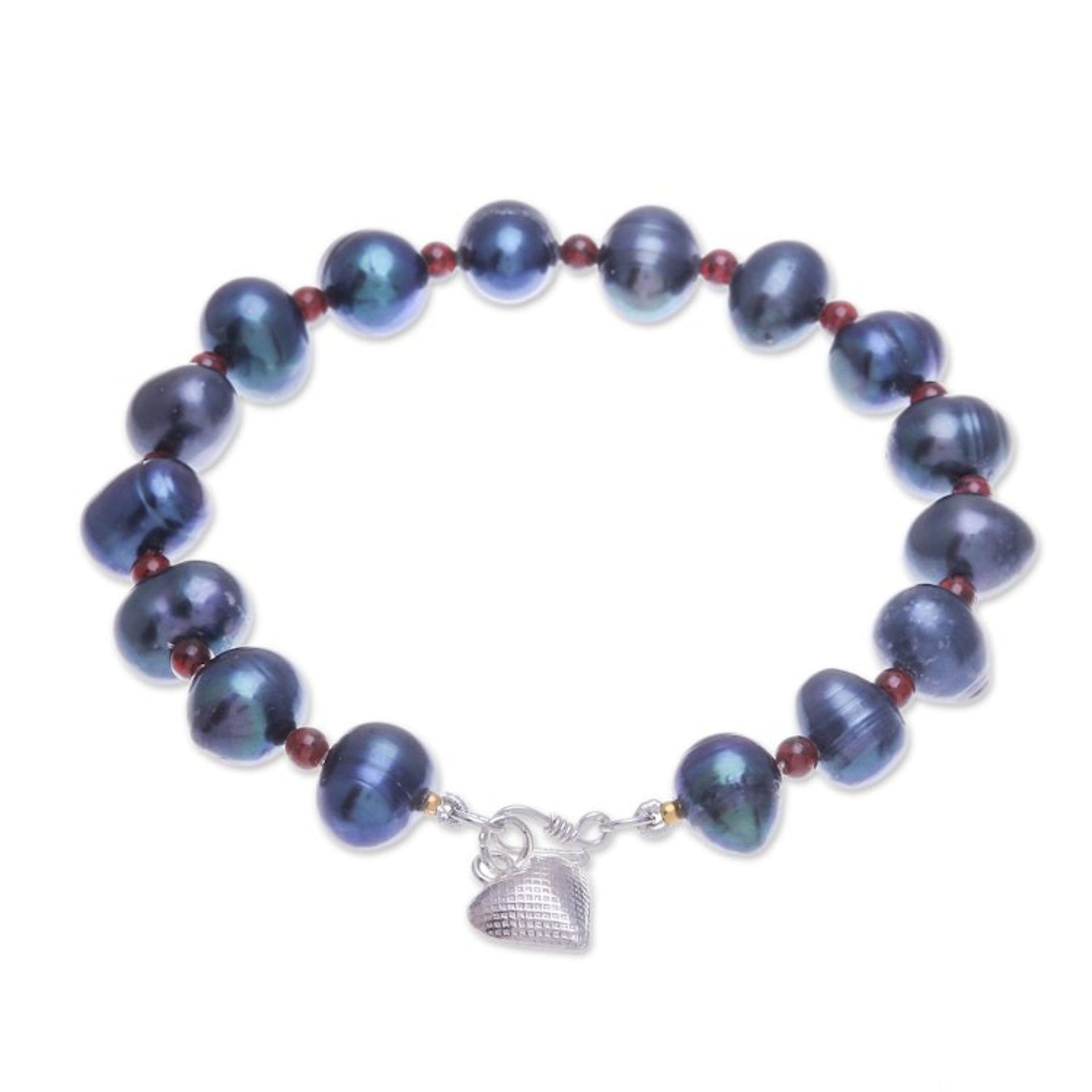 Black Cultured Pearl and Garnet Hill Tribe Starfish Bracelet 'Dark Starfish Love'