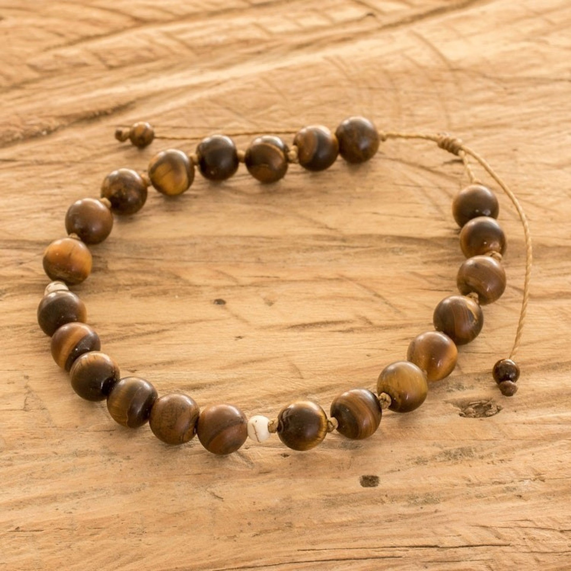 Men's Handmade Beaded Bracelet with Tiger's Eye and Jasper 'Burning Energies'