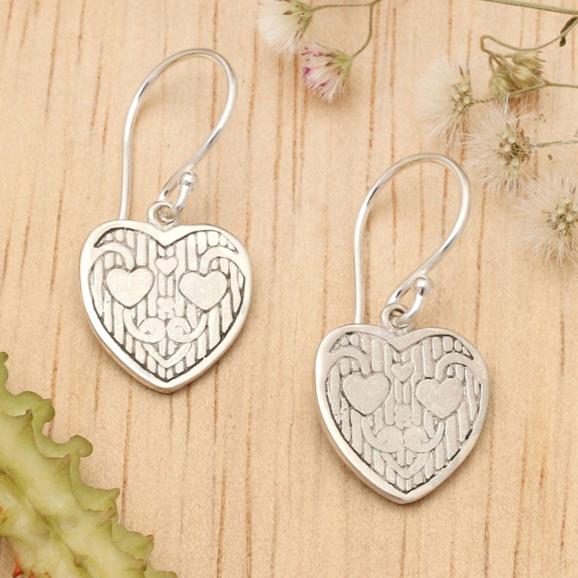 Romantic Sterling Silver Heart Dangle Earrings from Bali 'Loving Soul'