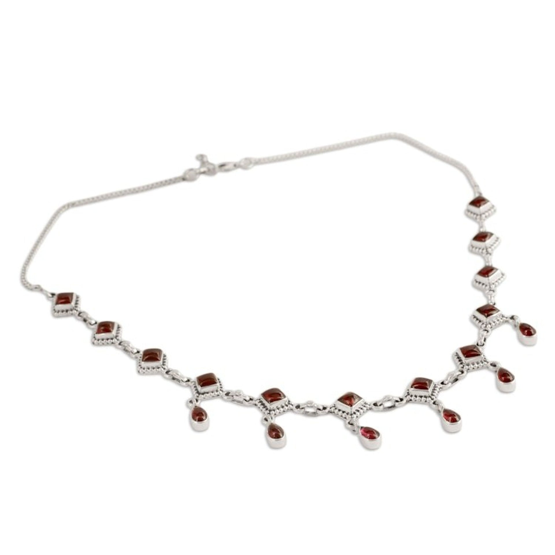 Garnet Necklace Sterling Silver Jewelry from India 'Queen of Diamonds'