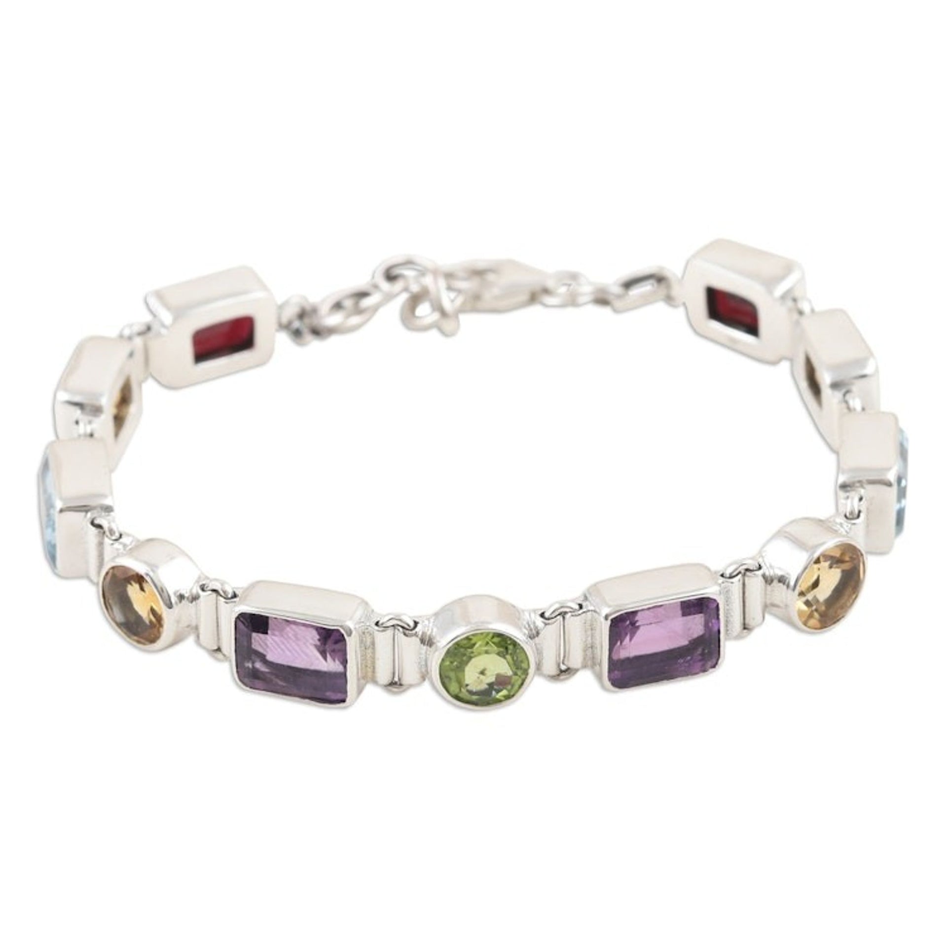 14-Carat Faceted Multi-Gemstone Link Bracelet from India 'United Gems'