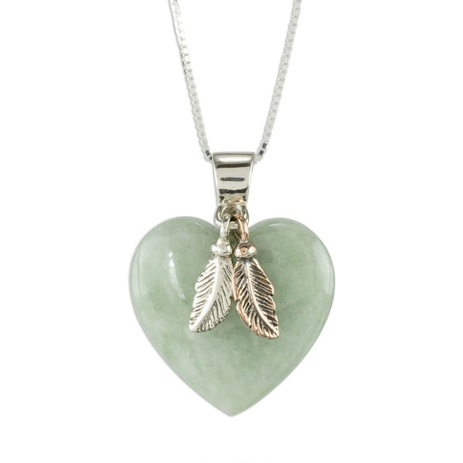 Natural Mint Green Jade and Sterling Silver Heart Necklace 'Mint Green Heart'