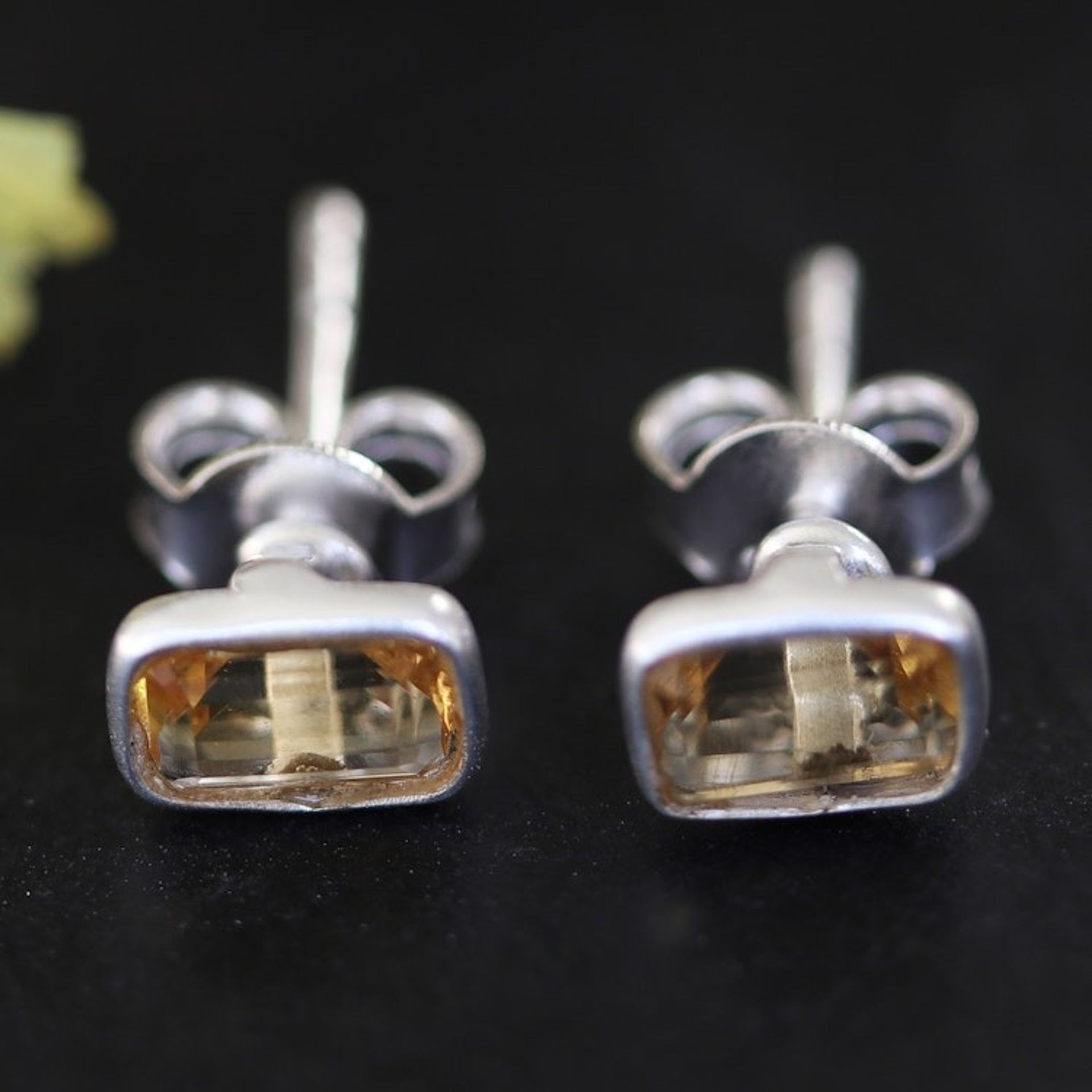 Sterling Silver Stud Earrings with Citrine Gemstone 'Subtle Flair'
