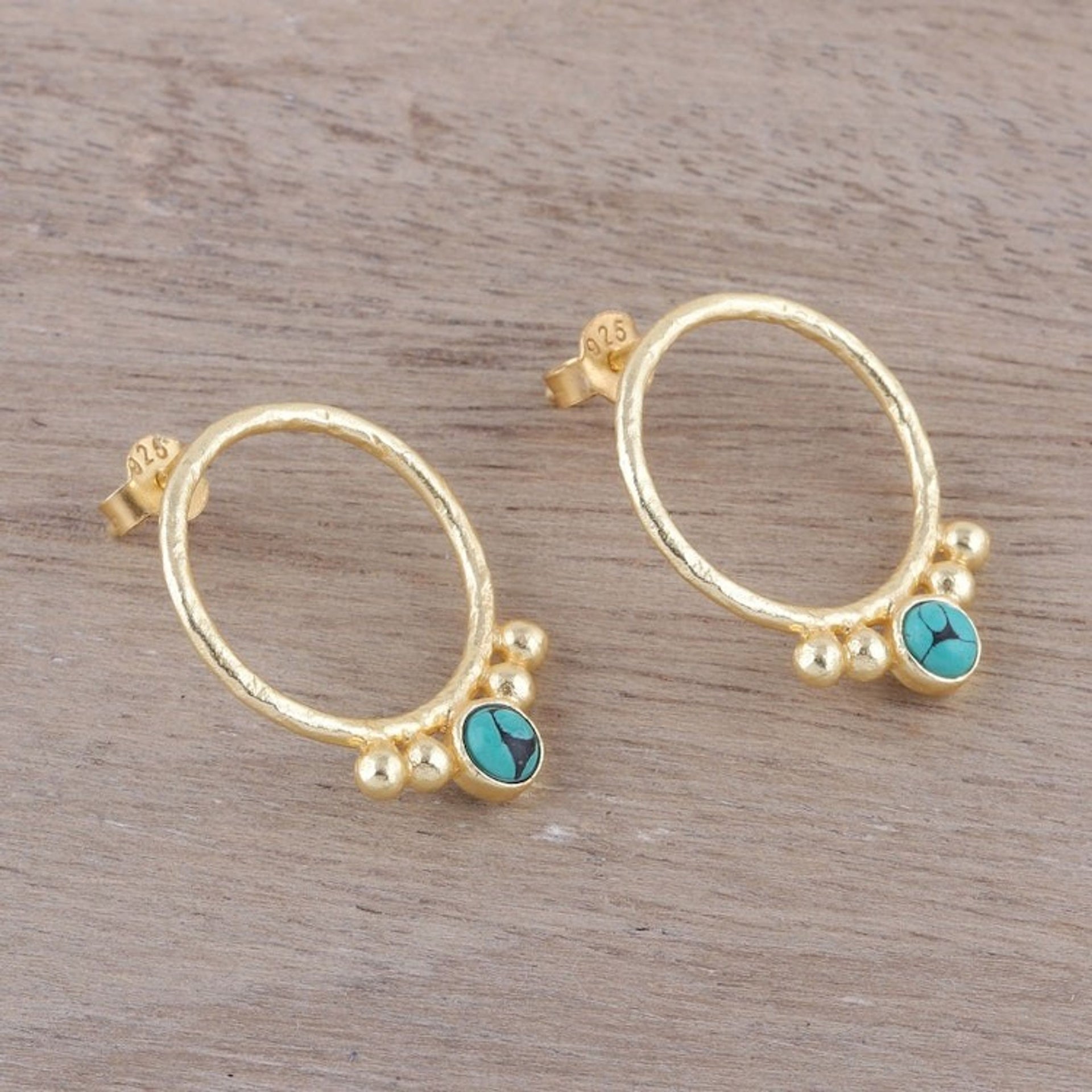 Gold Plated Sterling Silver and Calcite Drop Earrings 'Golden Hoops'