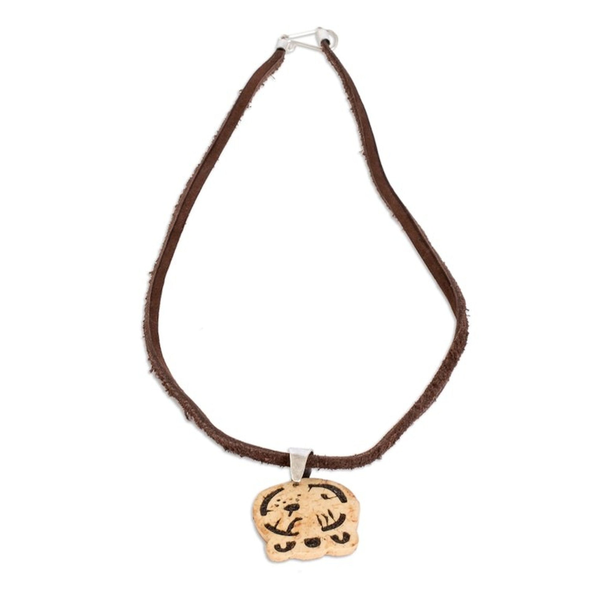 Coconut Shell and Lava Stone Tzi Sign Pendant Necklace 'Law and Authority'