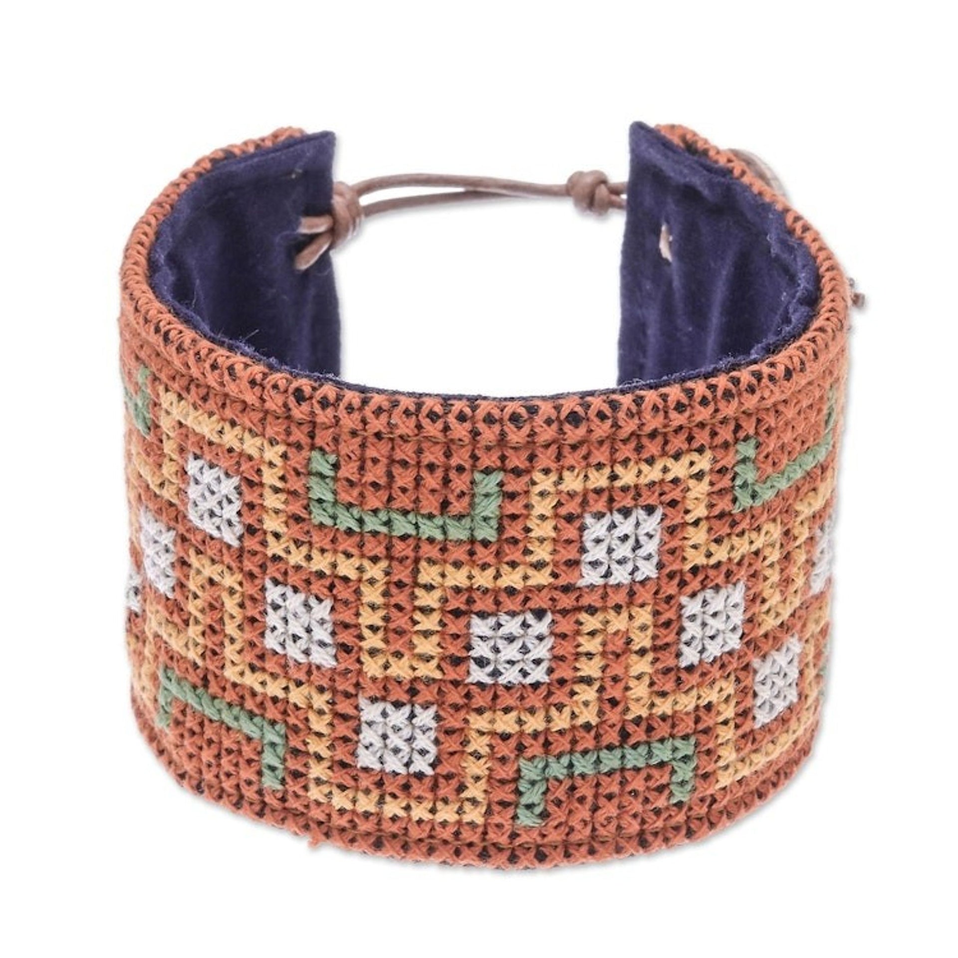 Hmong Cross Stitched Cotton Wristband Bracelet from Thailand 'Hmong Maze'