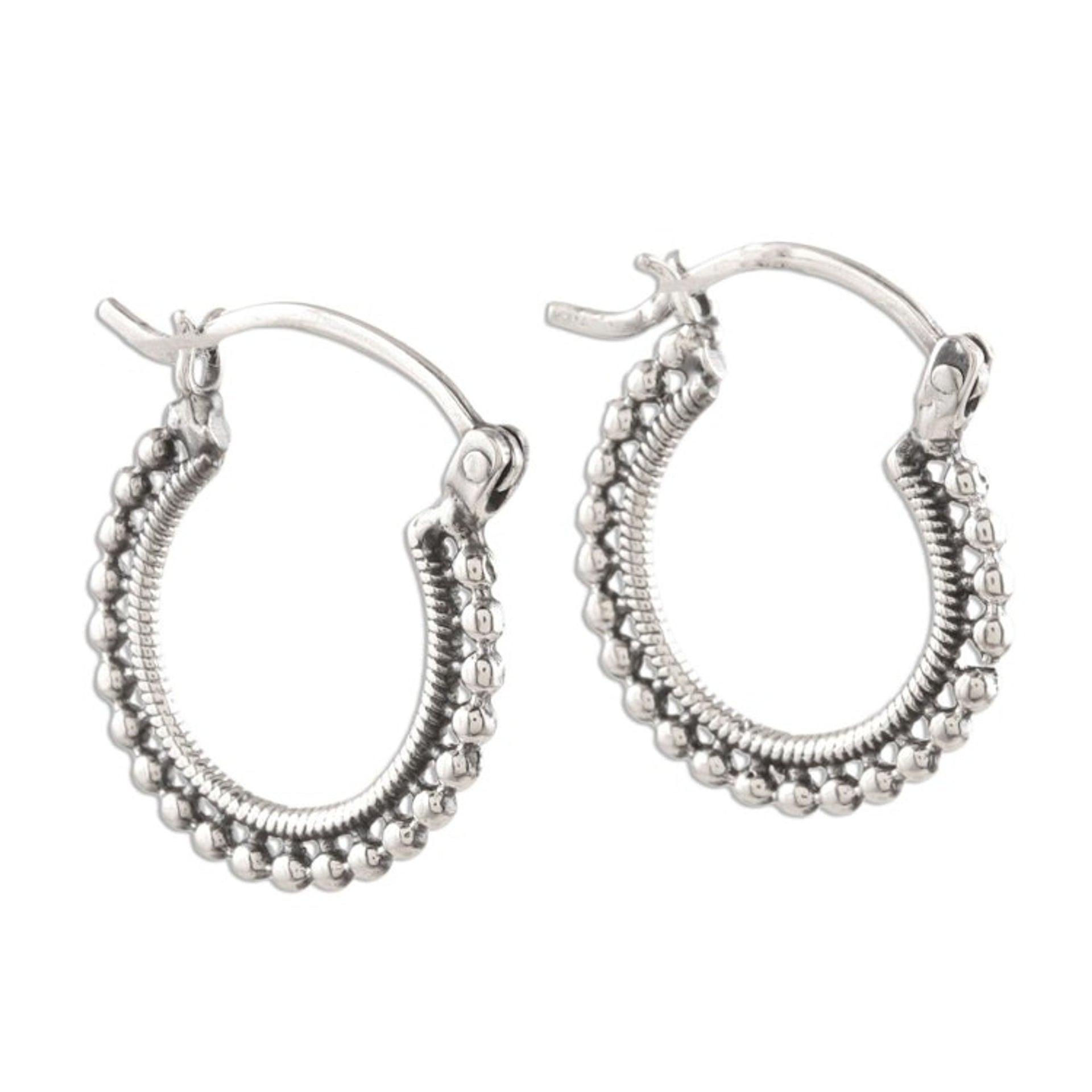 Beaded Sterling Silver Hoops from India 'Brightly Shining'