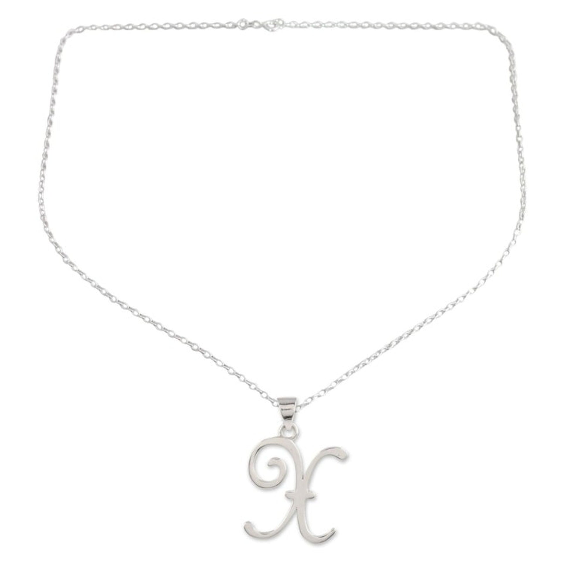 Initial X Sterling Silver Pendant Necklace 'Dancing X'