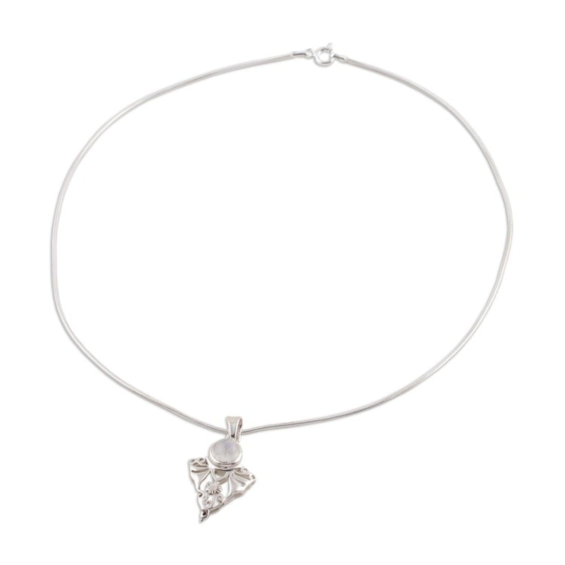 Sterling Silver and Rainbow Moonstone Necklace 'Rainbow Fern'