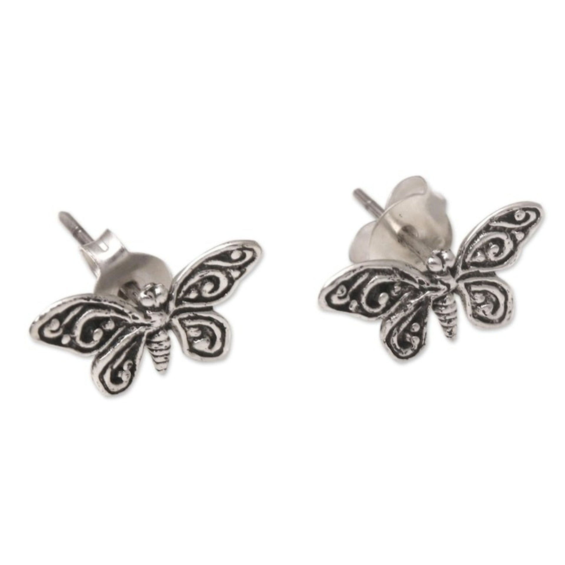 Sterling Silver Butterfly Button Earrings 'Butterfly Memories'