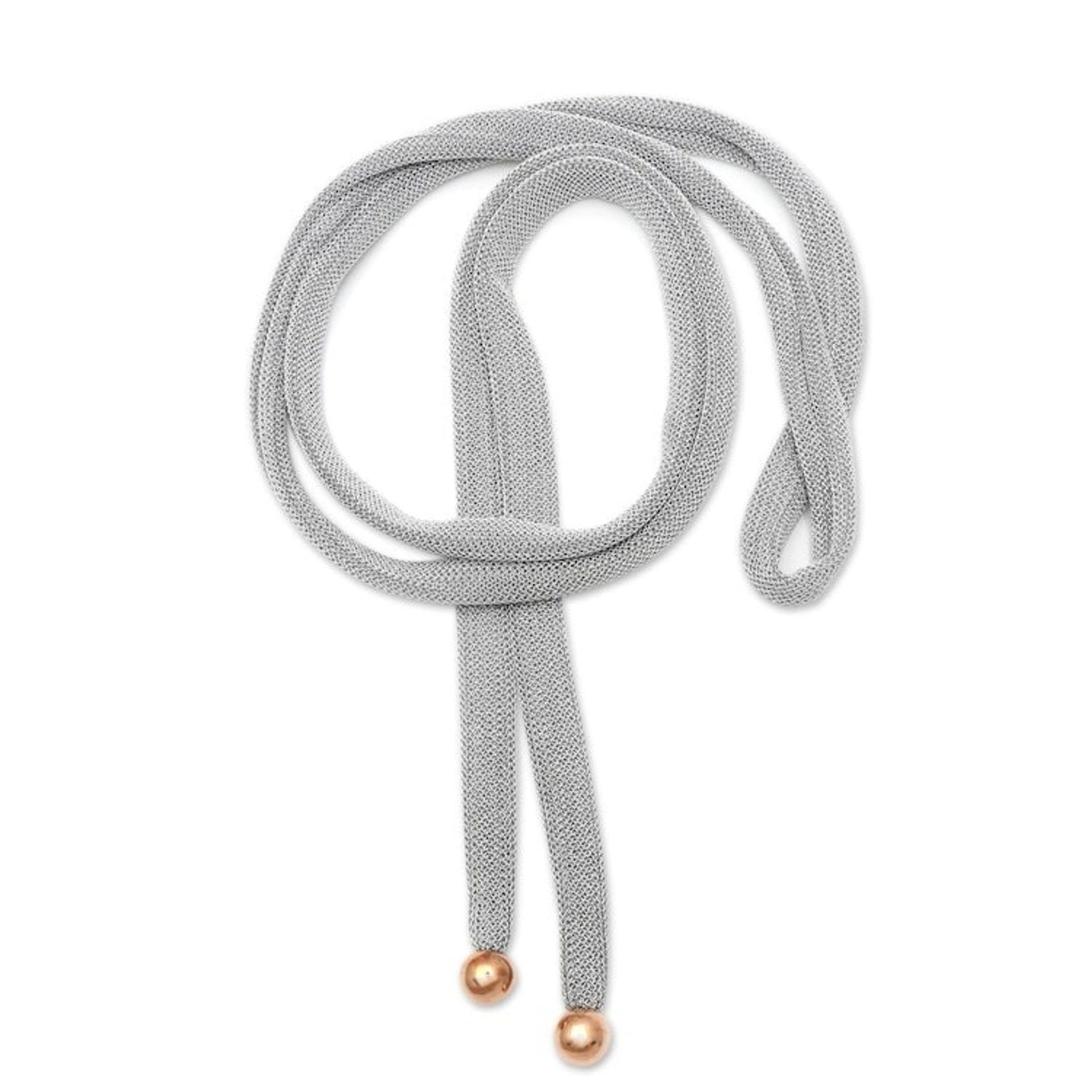 Hand Crafted Gold-Accented Brass and Mesh Wrap Necklace 'Silvery Charm'