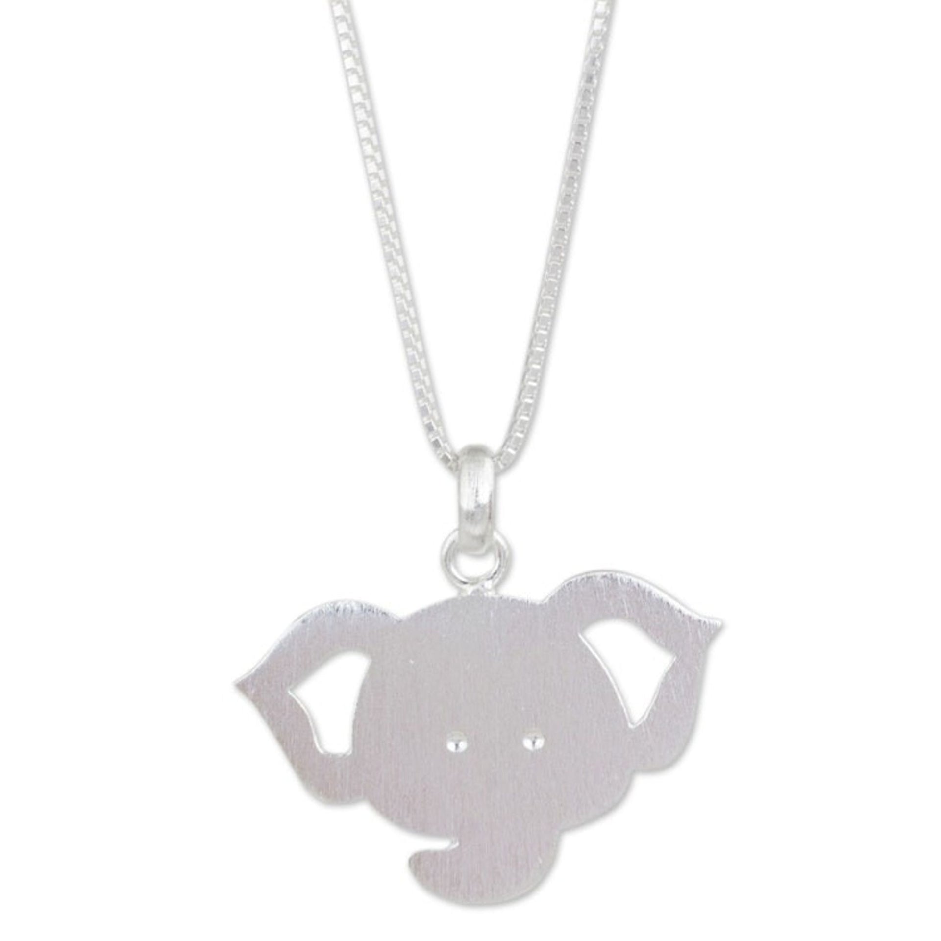Thai Elephant Pendant Necklace in Brushed Sterling SIlver 'Elephant Baby'