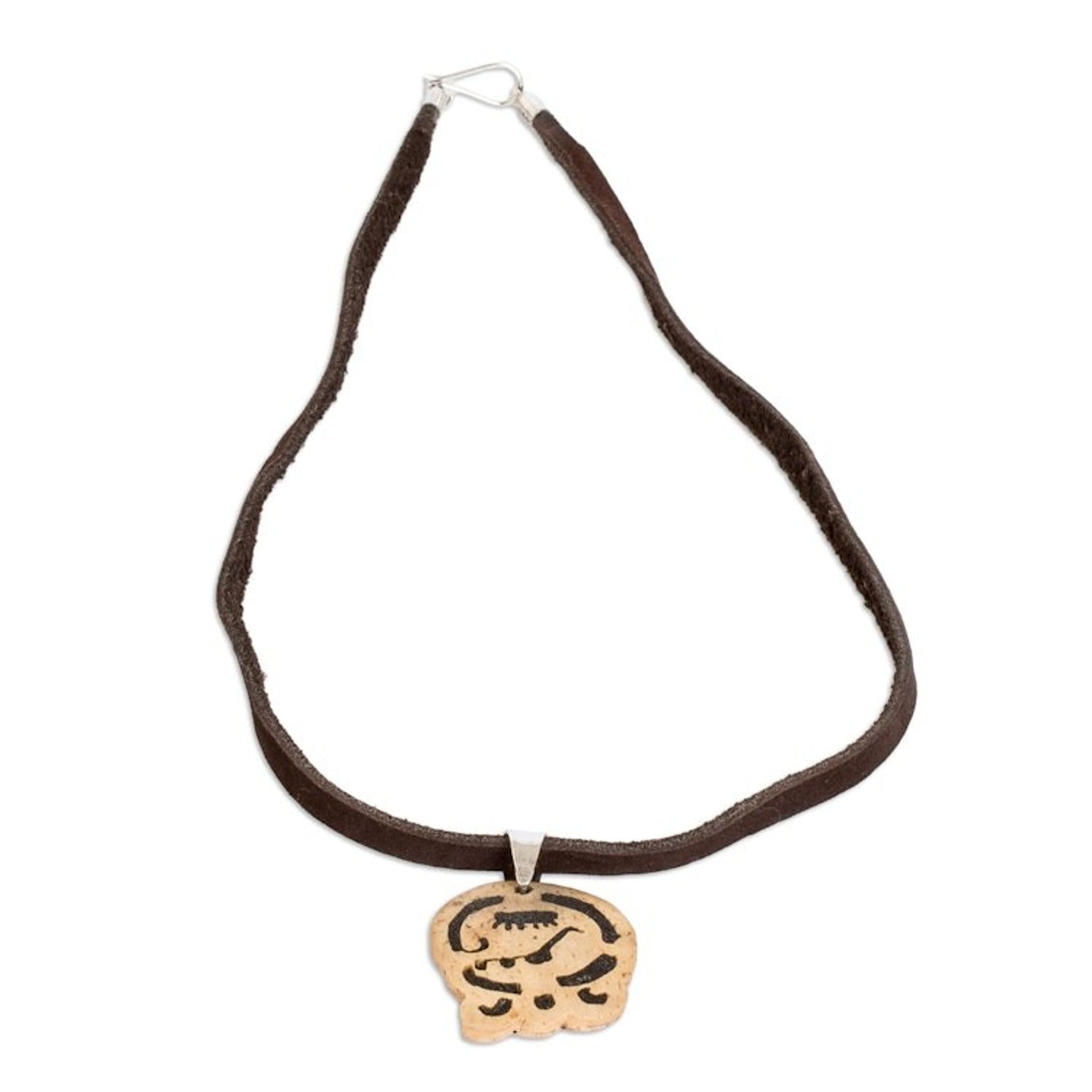 Coconut Shell and Lava Stone Kame Sign Pendant Necklace 'Inner Rebirth'